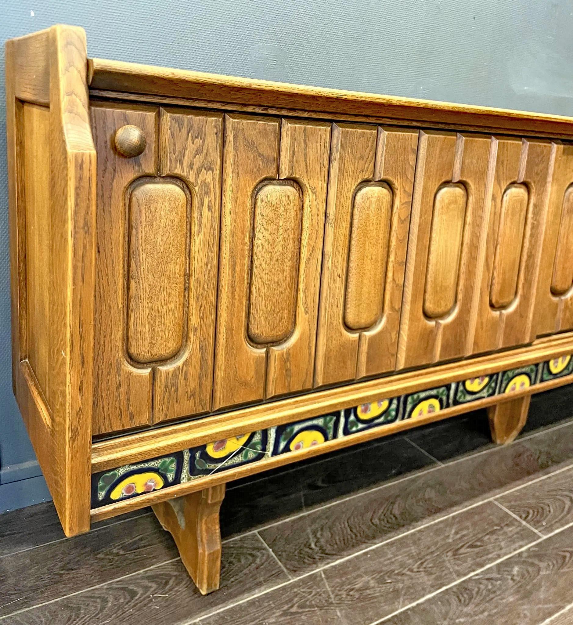 Guillerme et Chambron  Sideboard in Oak and Ceramic, 