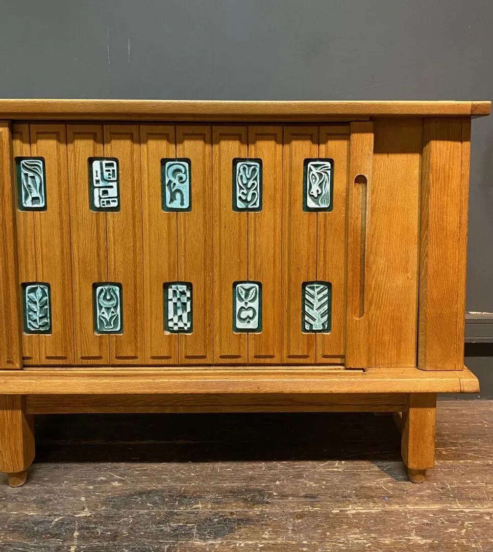 Guillerme et Chambron, Sideboard, in Oak and Ceramic, 