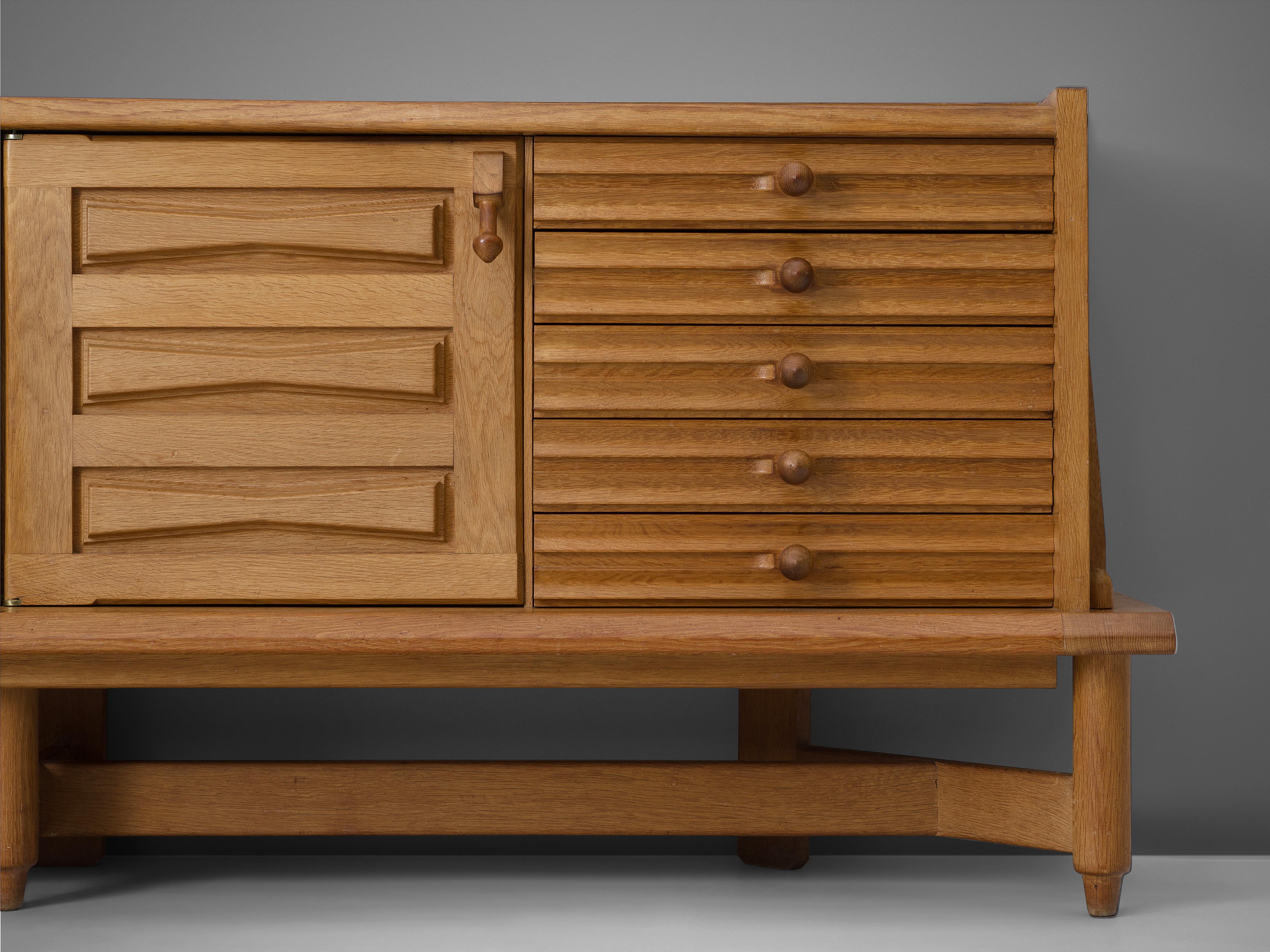 Mid-Century Modern Guillerme et Chambron Sideboard in Oak with Ceramic