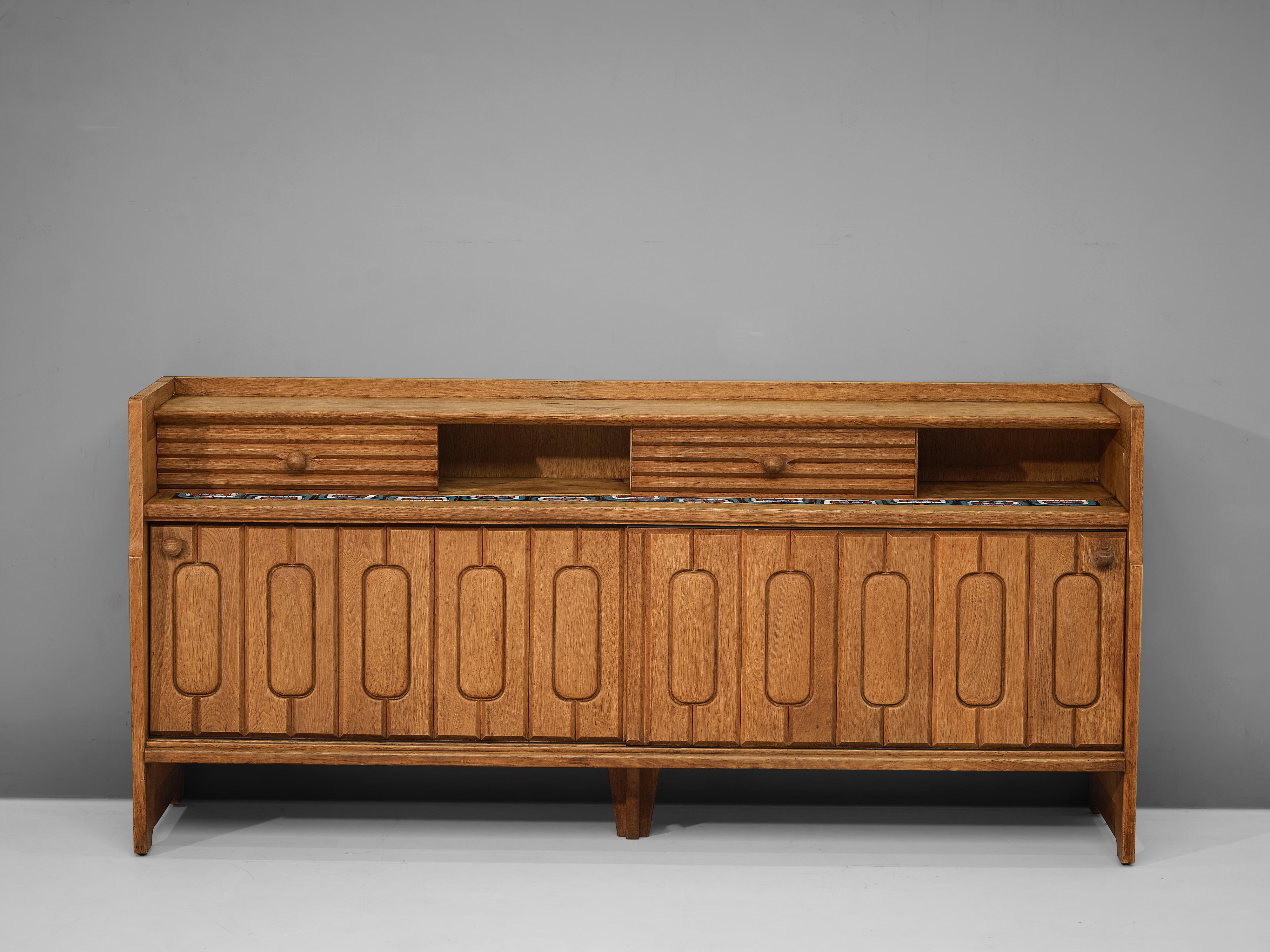 French Guillerme et Chambron Sideboard in Oak with Ceramic
