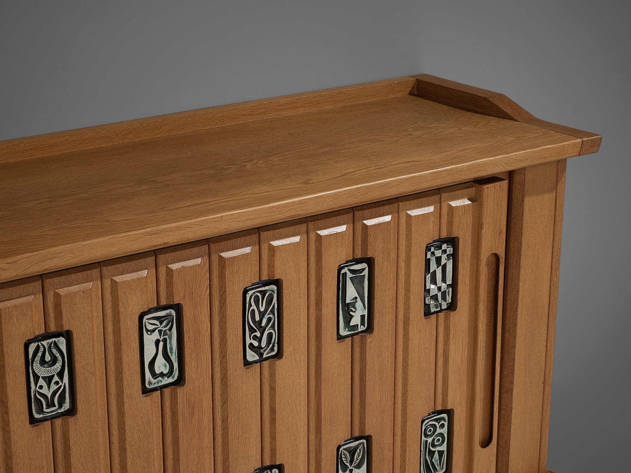 Guillerme et Chambron Sideboard in Oak with Ceramic Tiles 4