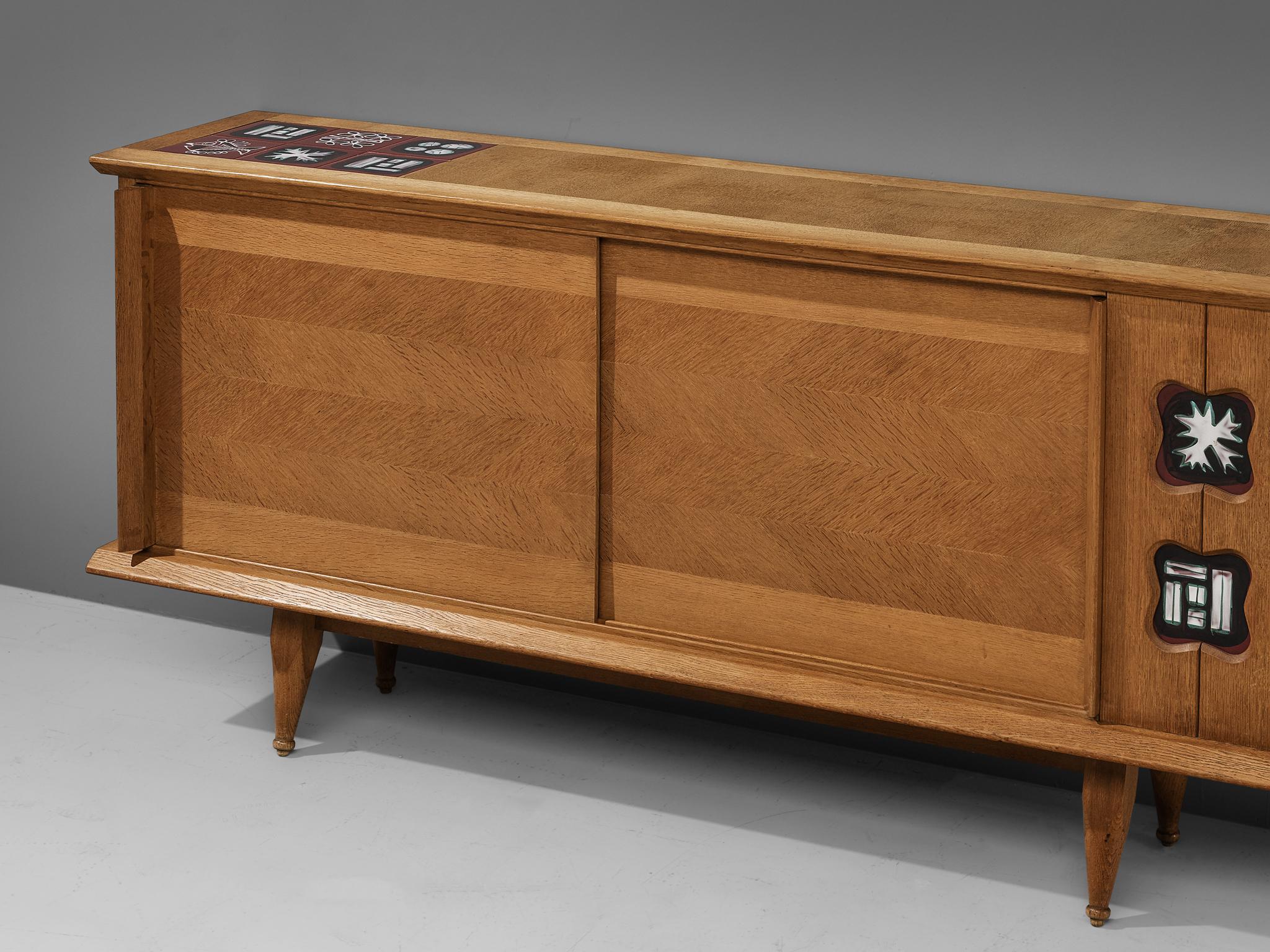 French Guillerme et Chambron Sideboard in Oak with Ceramic Tiles