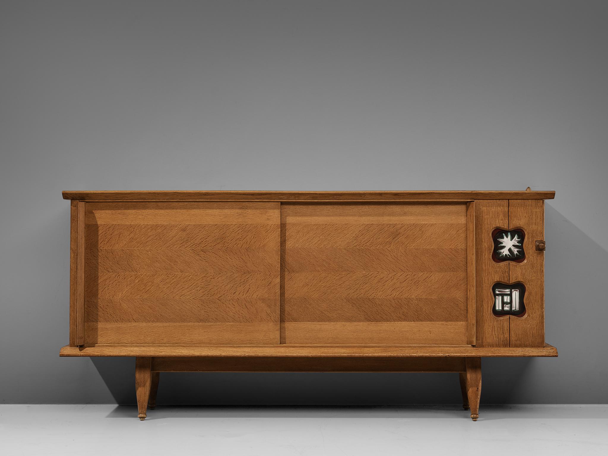 Guillerme et Chambron Sideboard in Oak with Ceramic Tiles In Good Condition In Waalwijk, NL