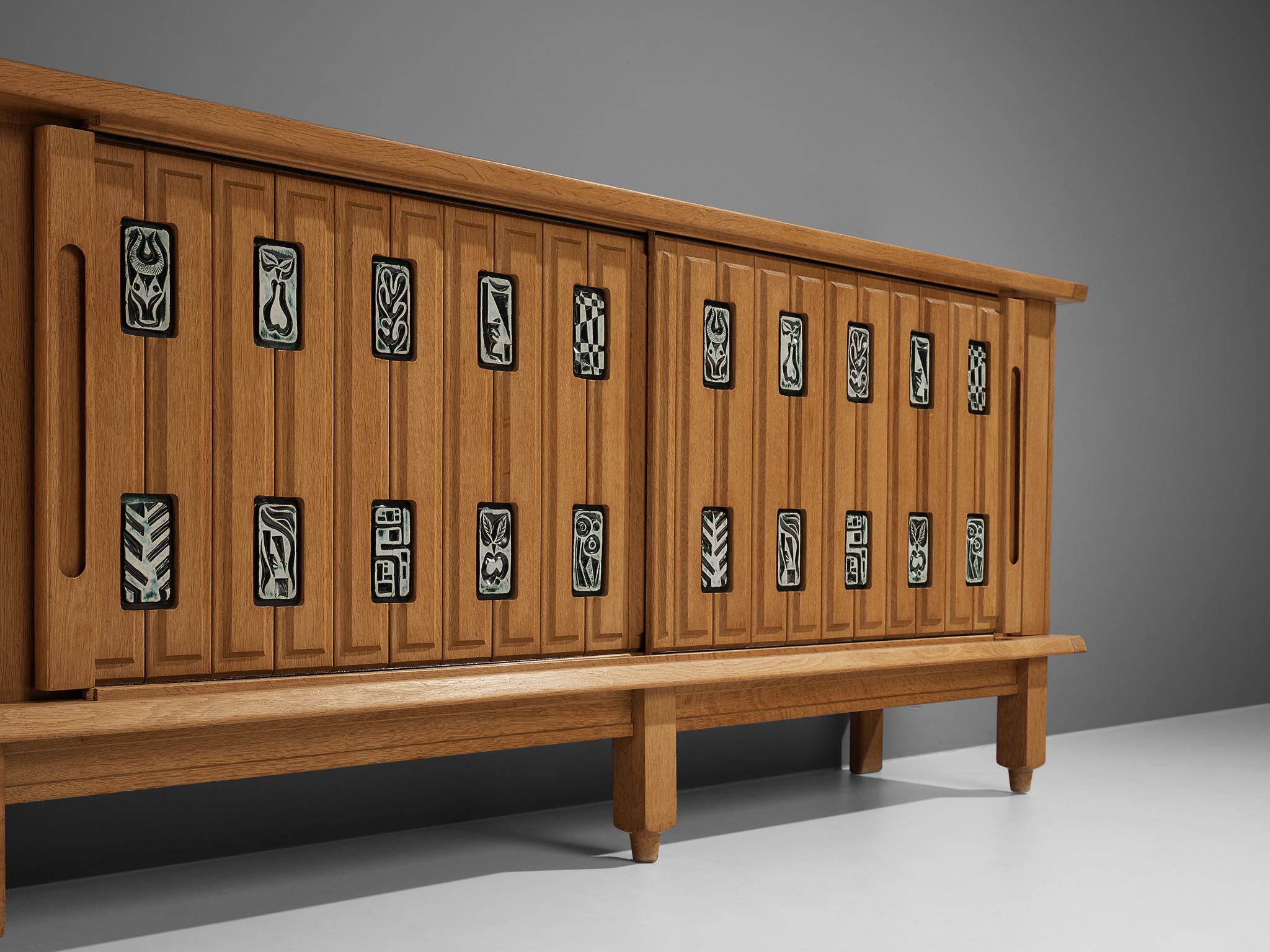 Mid-20th Century Guillerme et Chambron Sideboard in Oak with Ceramic Tiles