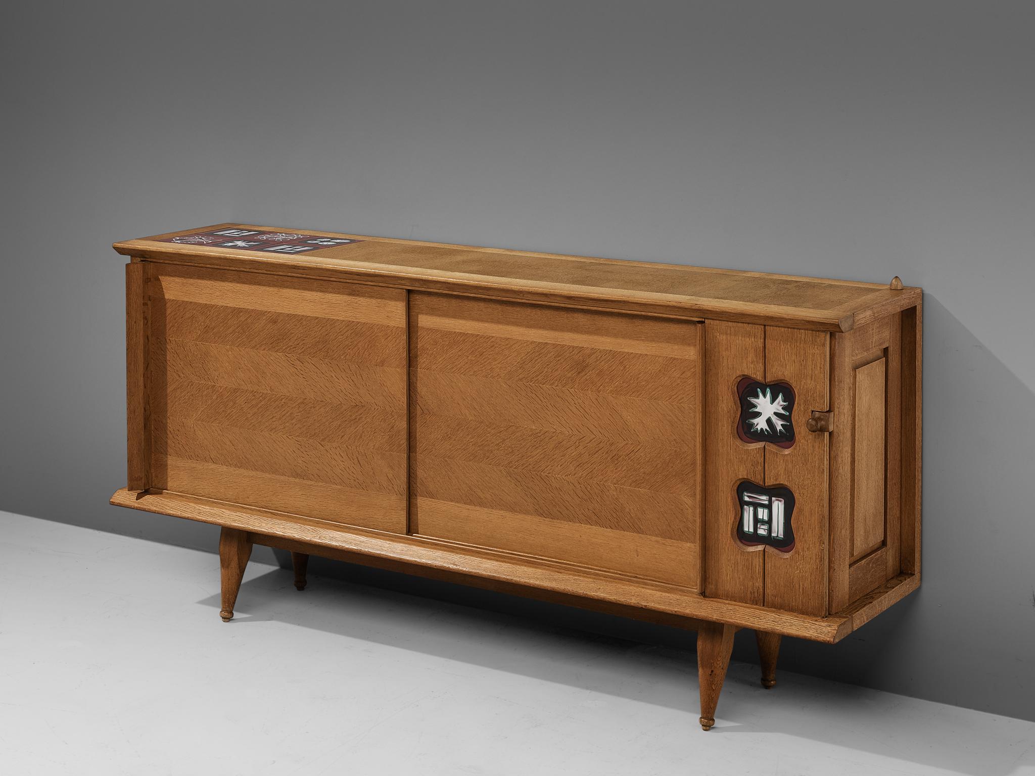 Guillerme et Chambron Sideboard in Oak with Ceramic Tiles 1