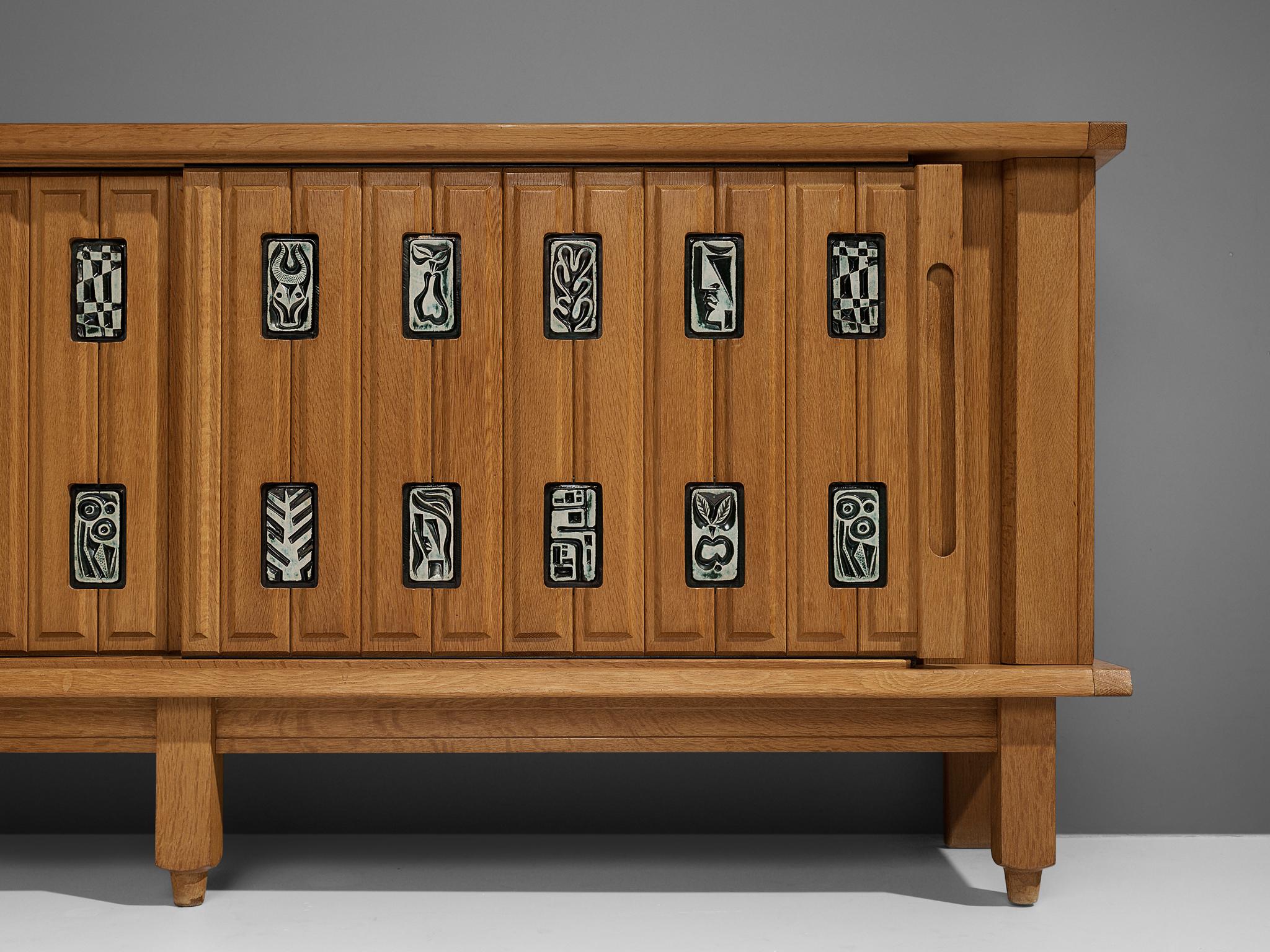 Guillerme et Chambron Sideboard in Oak with Ceramic Tiles 2
