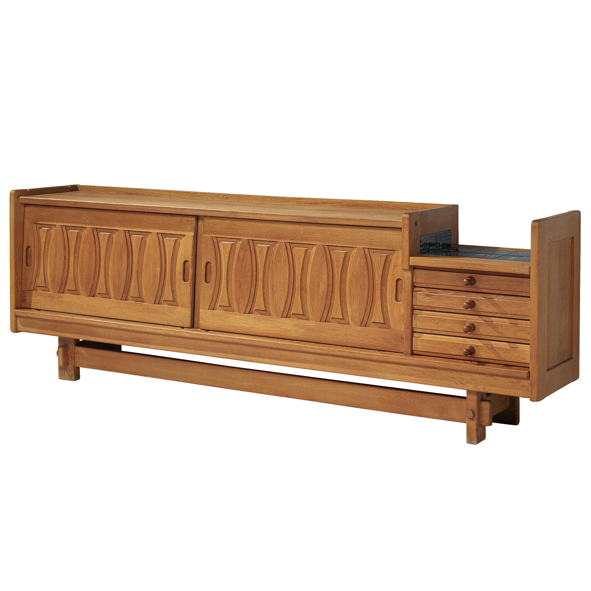 Guillerme et Chambron Sideboard in Oak with Ceramics