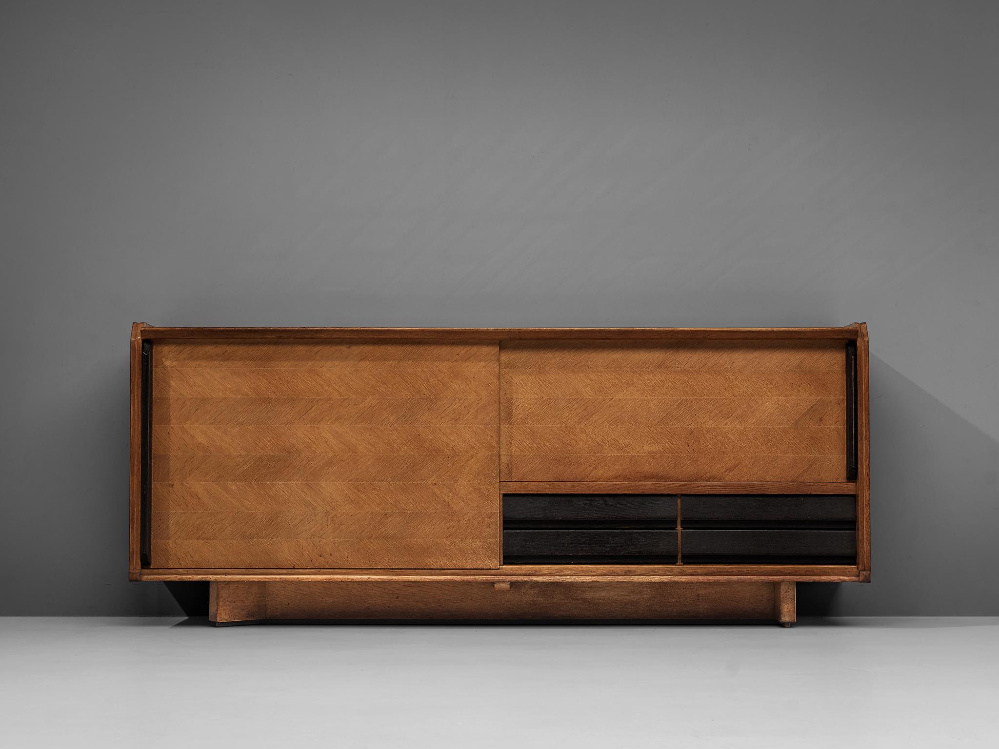 Mid-20th Century Guillerme et Chambron Sideboard in Oak with Sliding Doors