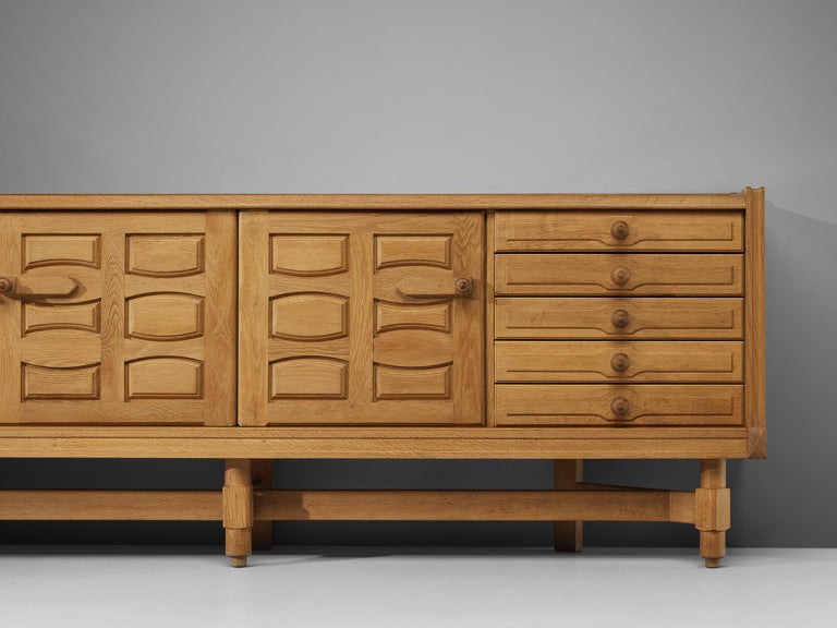Guillerme et Chambron Sideboard in Solid Oak with Ceramic Tiles For Sale 4