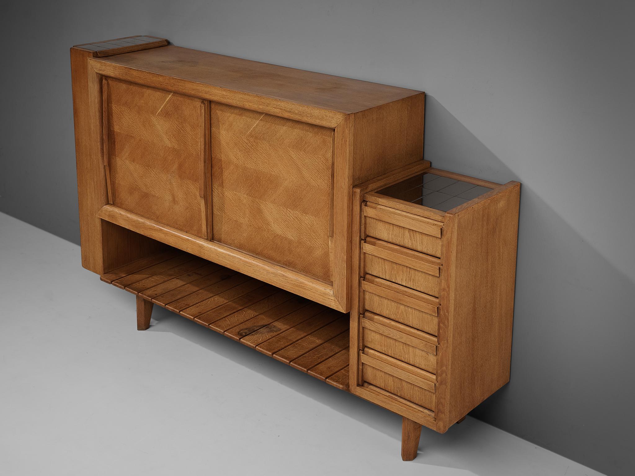 Guillerme et Chambron Sideboard in Solid Oak with Ceramic Tiles 5