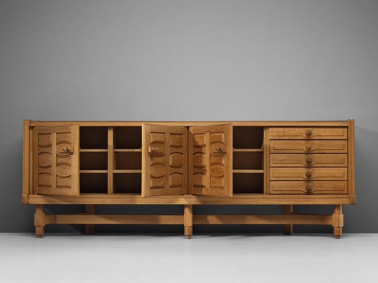 Guillerme et Chambron Sideboard in Solid Oak with Ceramic Tiles For Sale 5