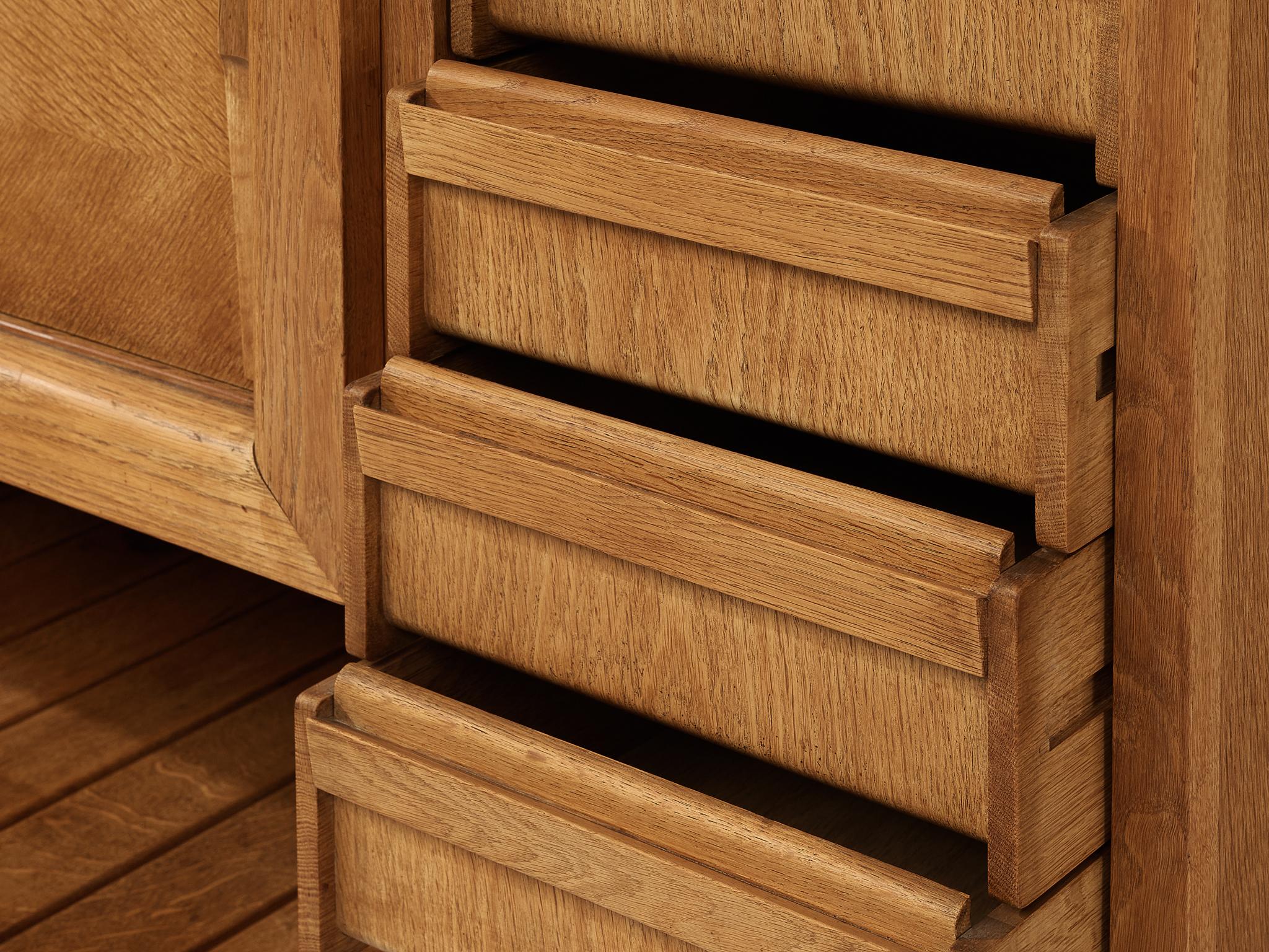 Mid-Century Modern Guillerme et Chambron Sideboard in Solid Oak with Ceramic Tiles