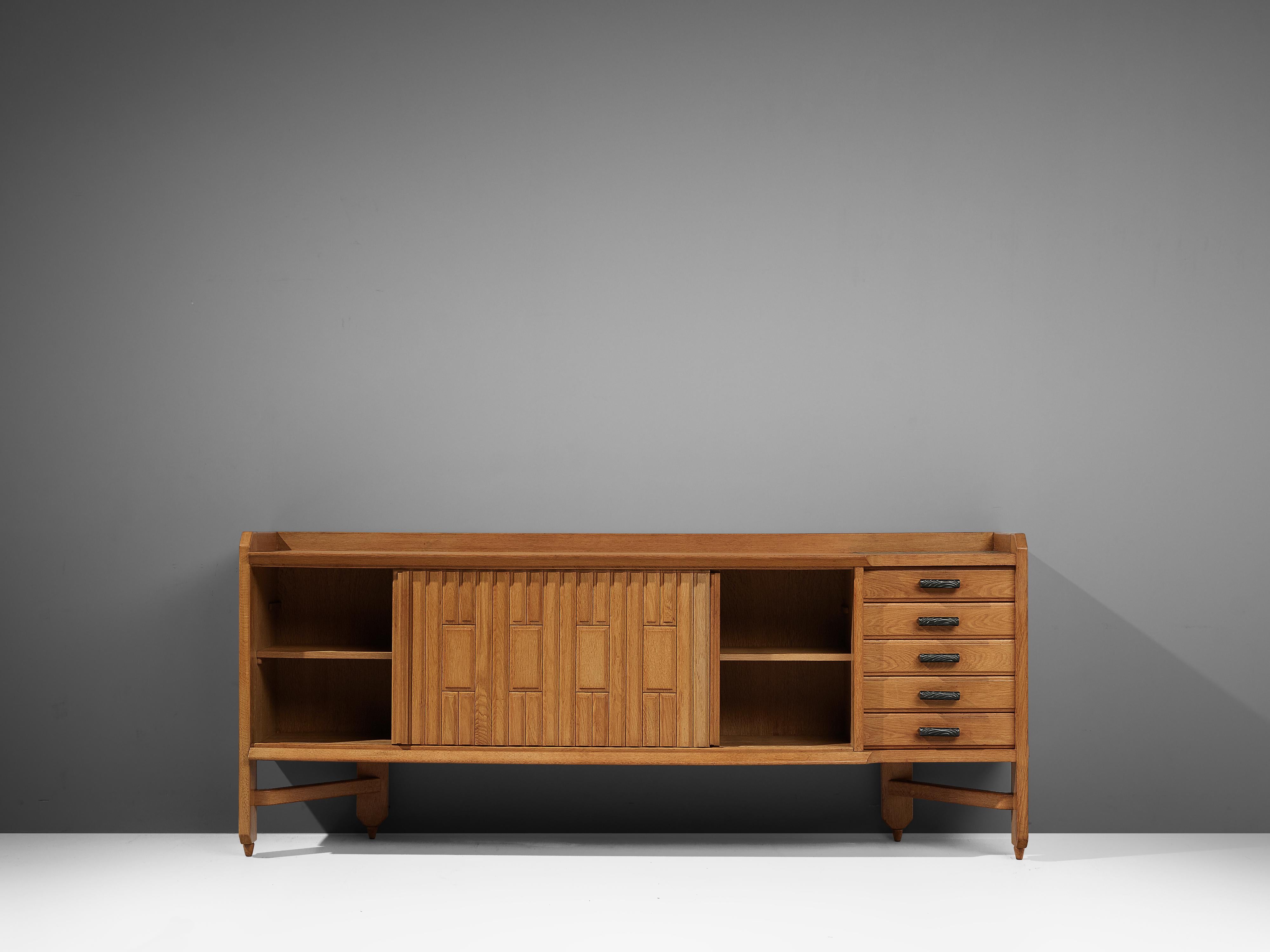 French Guillerme et Chambron Sideboard in Solid Oak with Ceramic Tiles