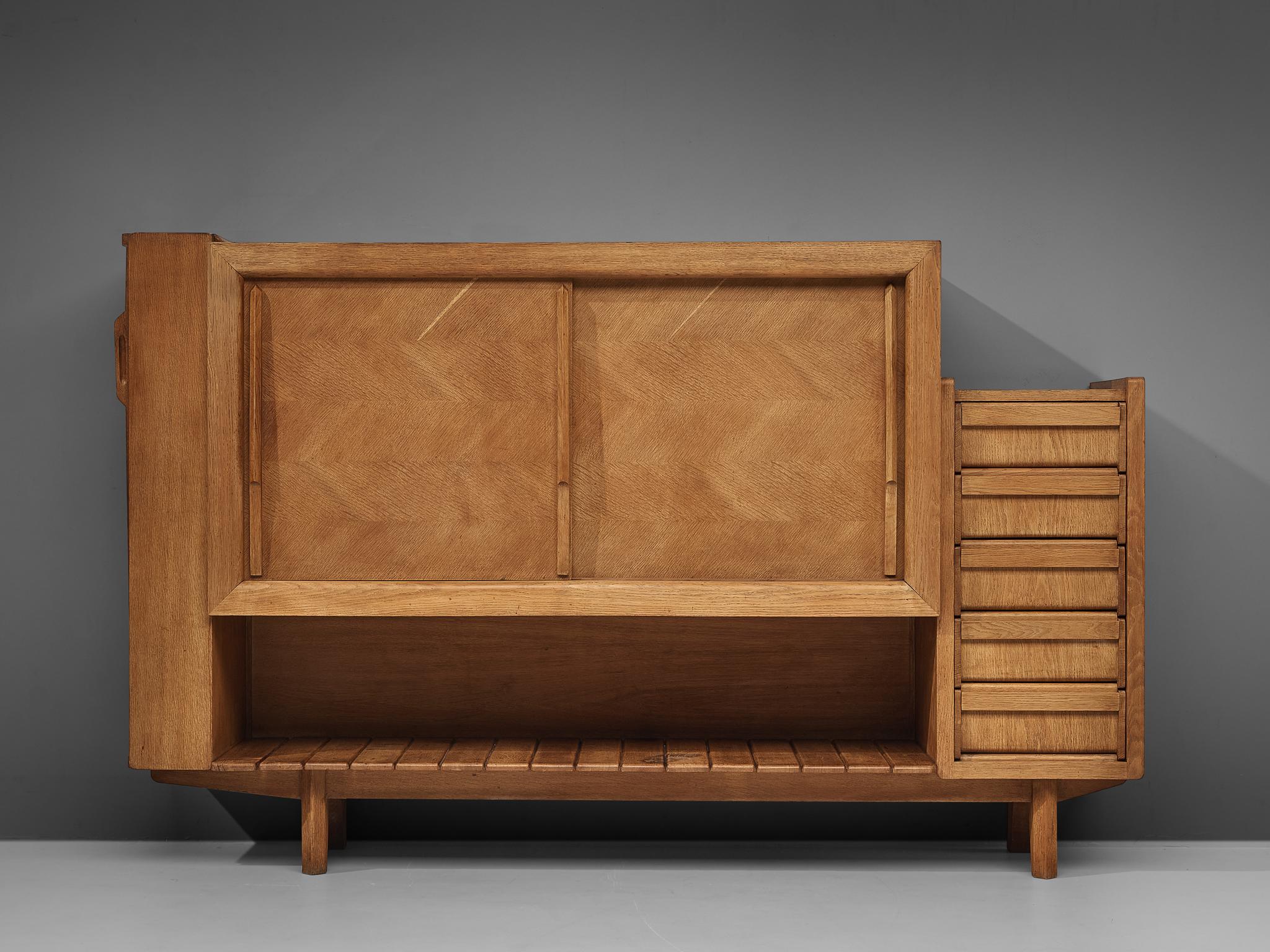 French Guillerme et Chambron Sideboard in Solid Oak with Ceramic Tiles