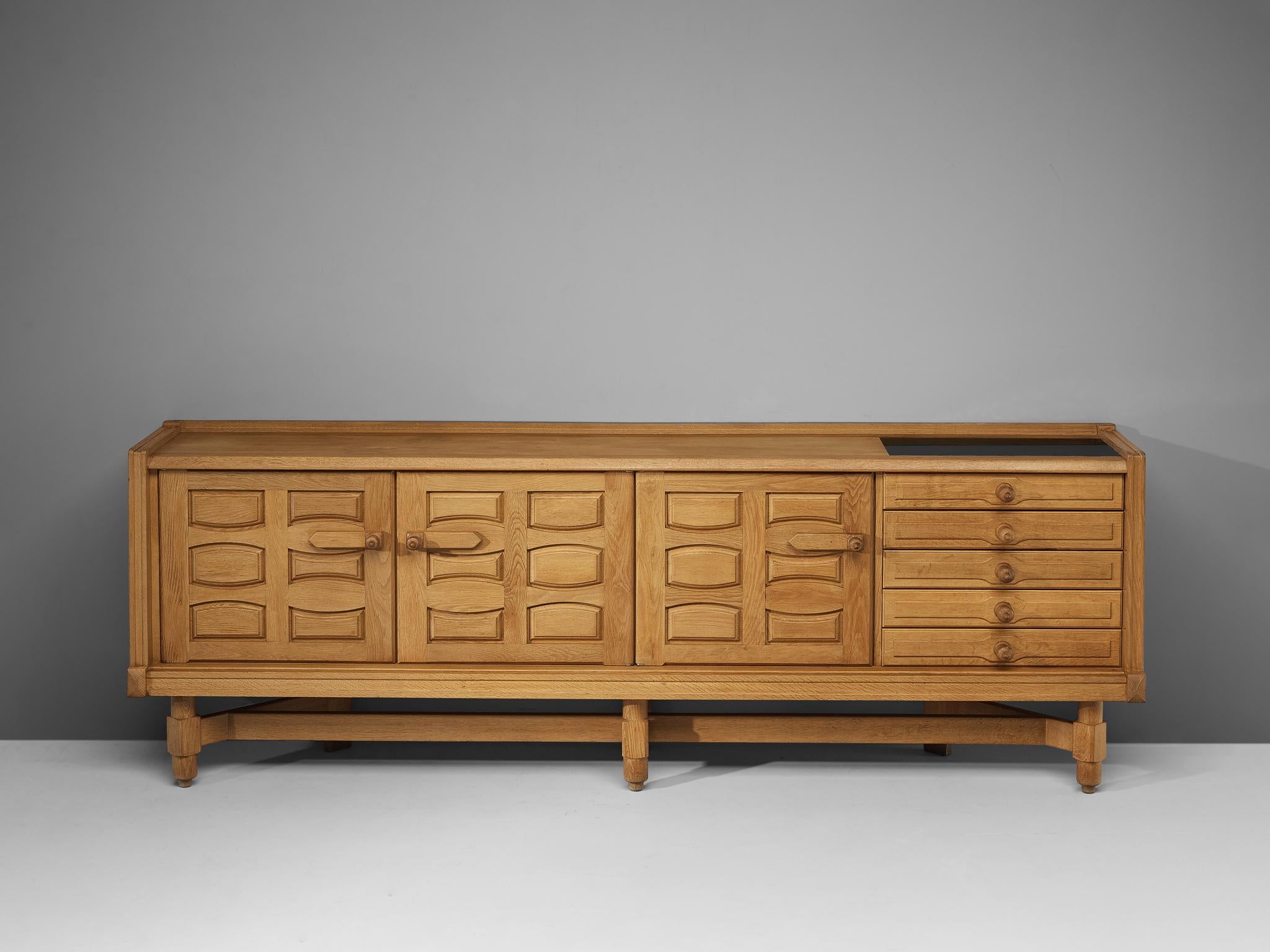 French Guillerme & Chambron Sideboard in Solid Oak with Ceramic Tiles