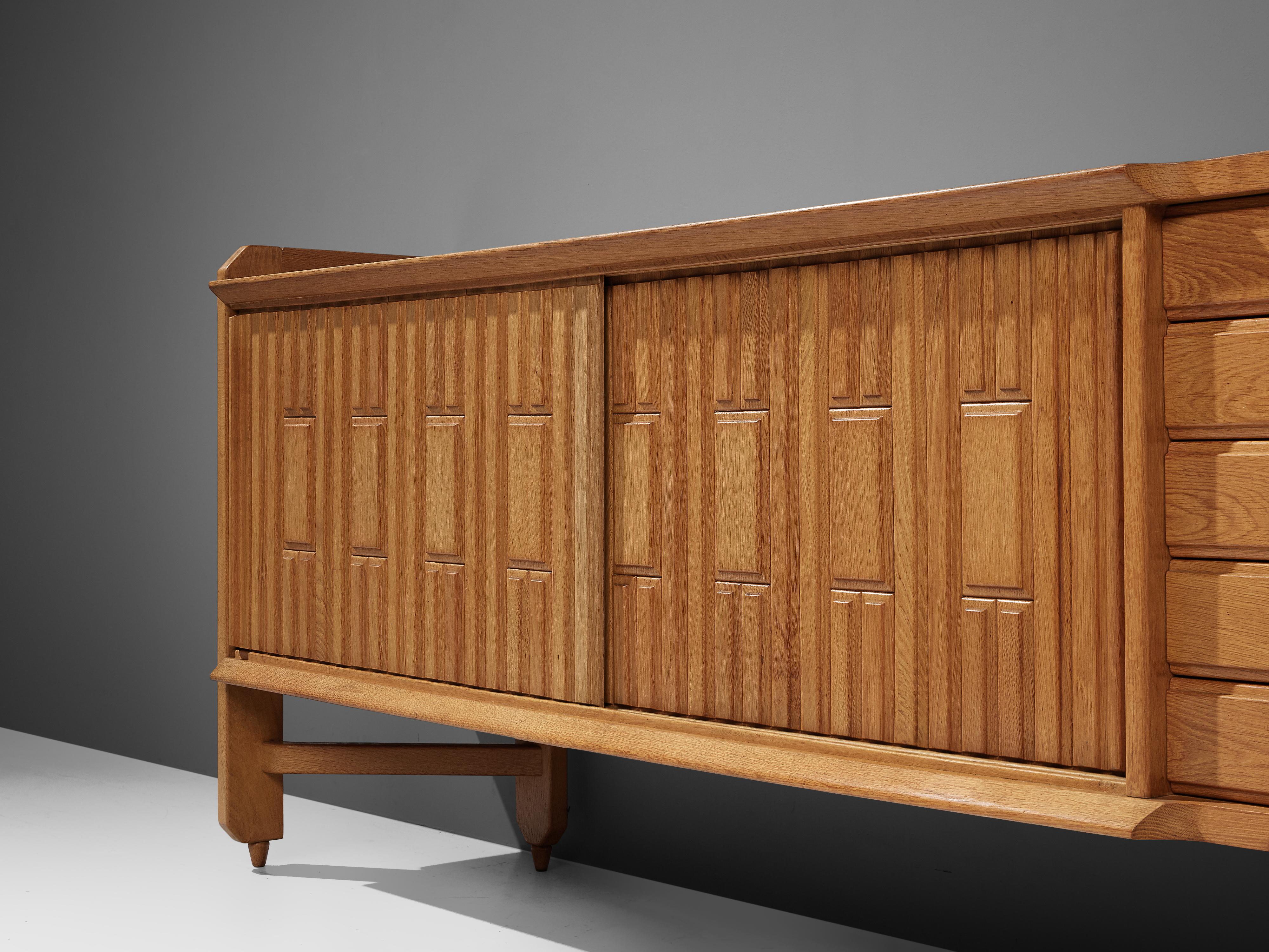 Mid-20th Century Guillerme et Chambron Sideboard in Solid Oak with Ceramic Tiles