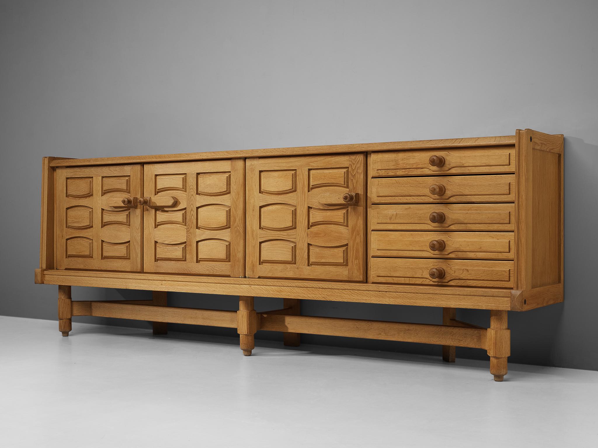 Mid-20th Century Guillerme & Chambron Sideboard in Solid Oak with Ceramic Tiles