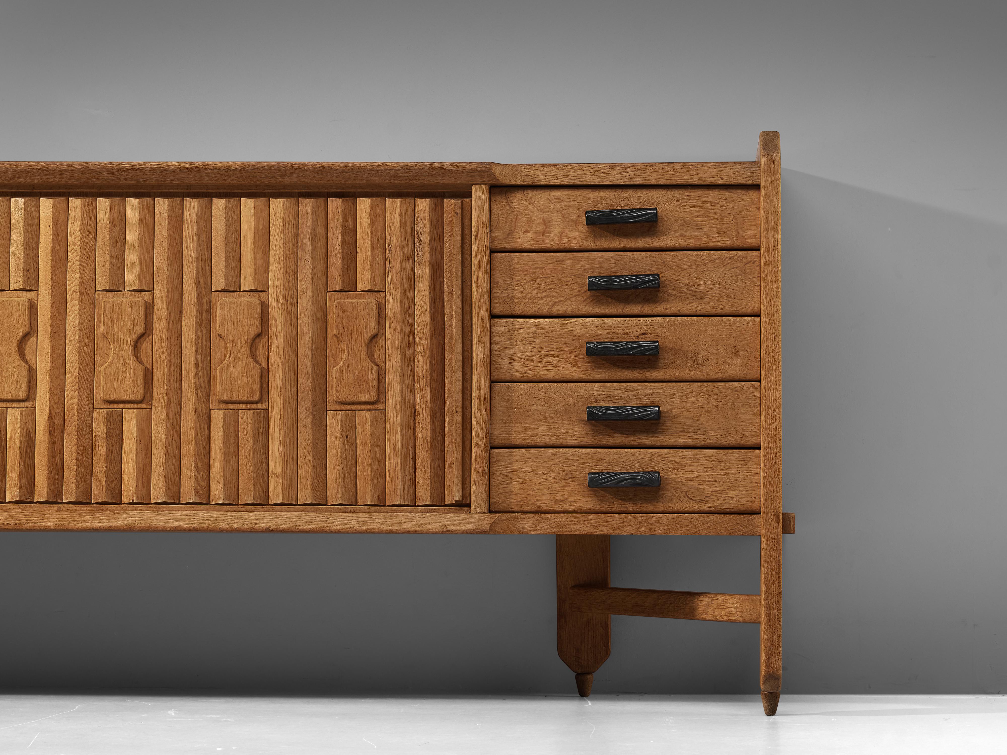 Guillerme et Chambron Sideboard in Solid Oak with Ceramic Tiles 2