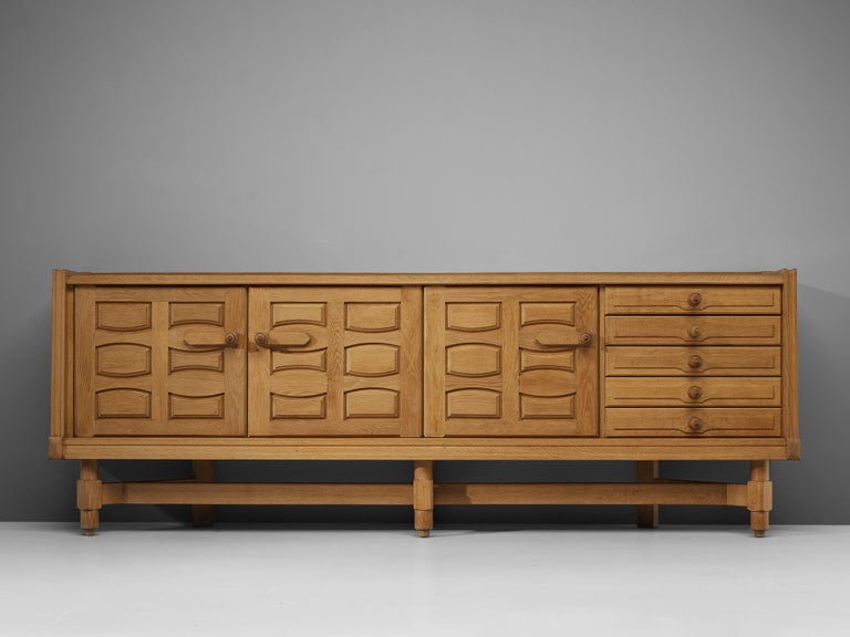 Guillerme et Chambron Sideboard in Solid Oak with Ceramic Tiles For Sale 2