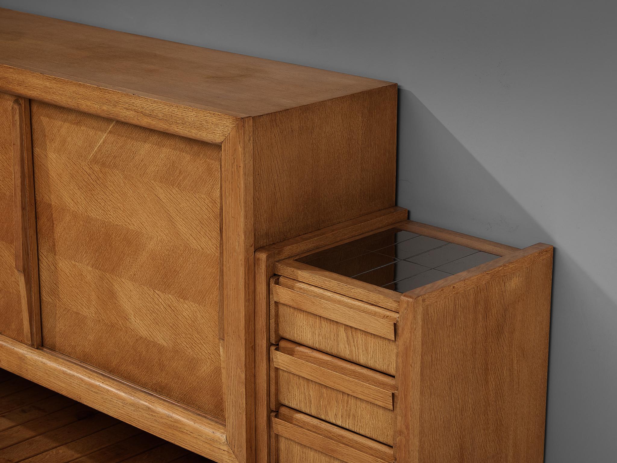 Guillerme et Chambron Sideboard in Solid Oak with Ceramic Tiles 3