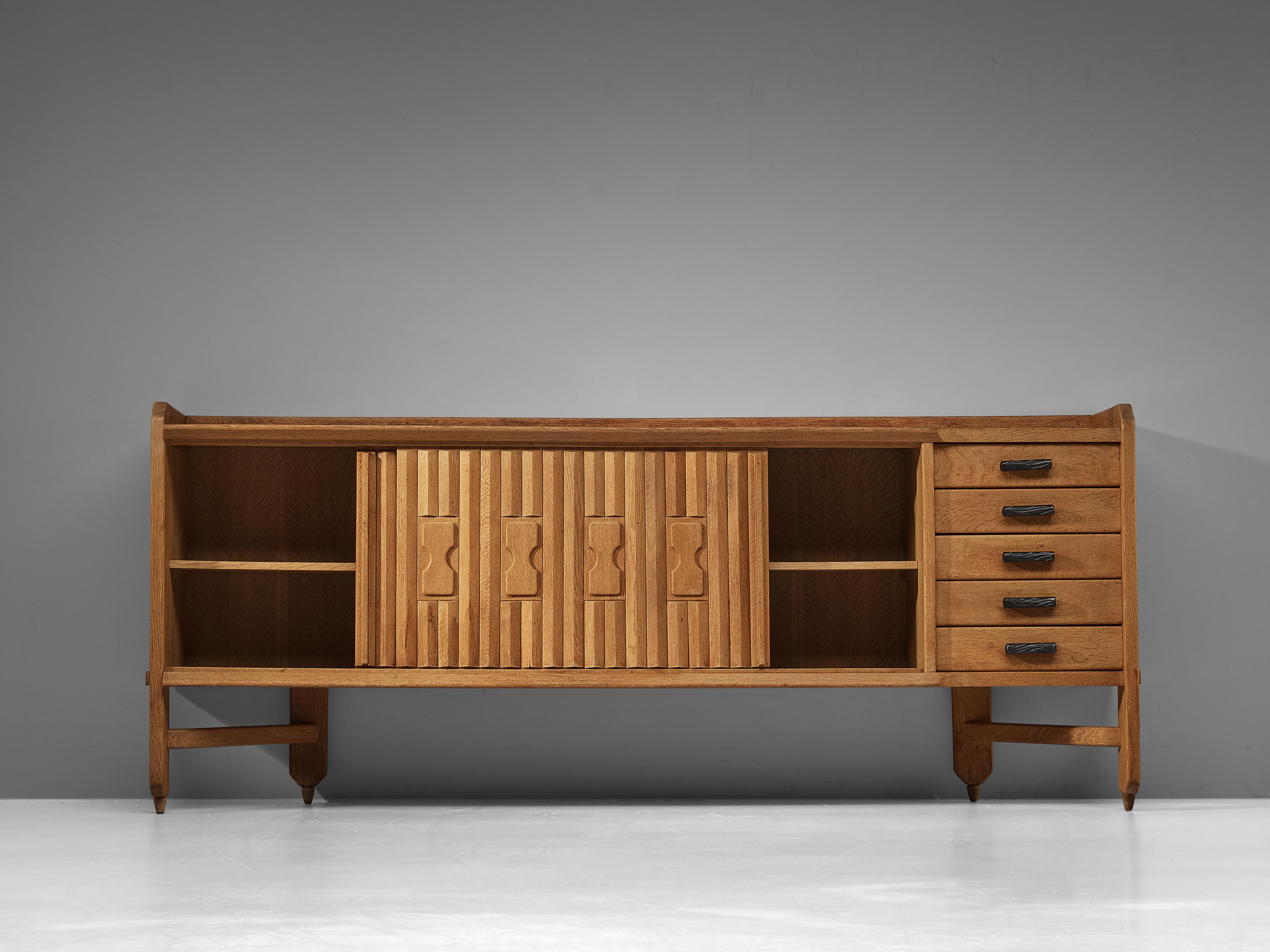 Guillerme et Chambron Sideboard in Solid Oak with Ceramic Tiles 3
