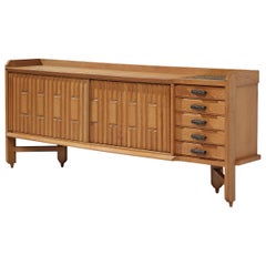 Guillerme et Chambron Sideboard in Solid Oak with Ceramic Tiles