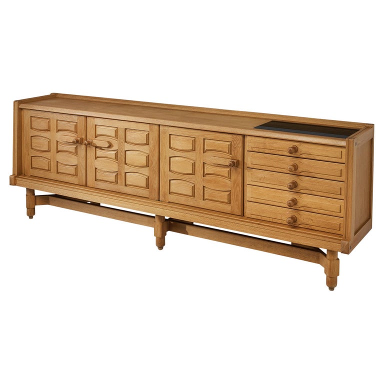 Guillerme et Chambron Sideboard in Solid Oak with Ceramic Tiles For Sale