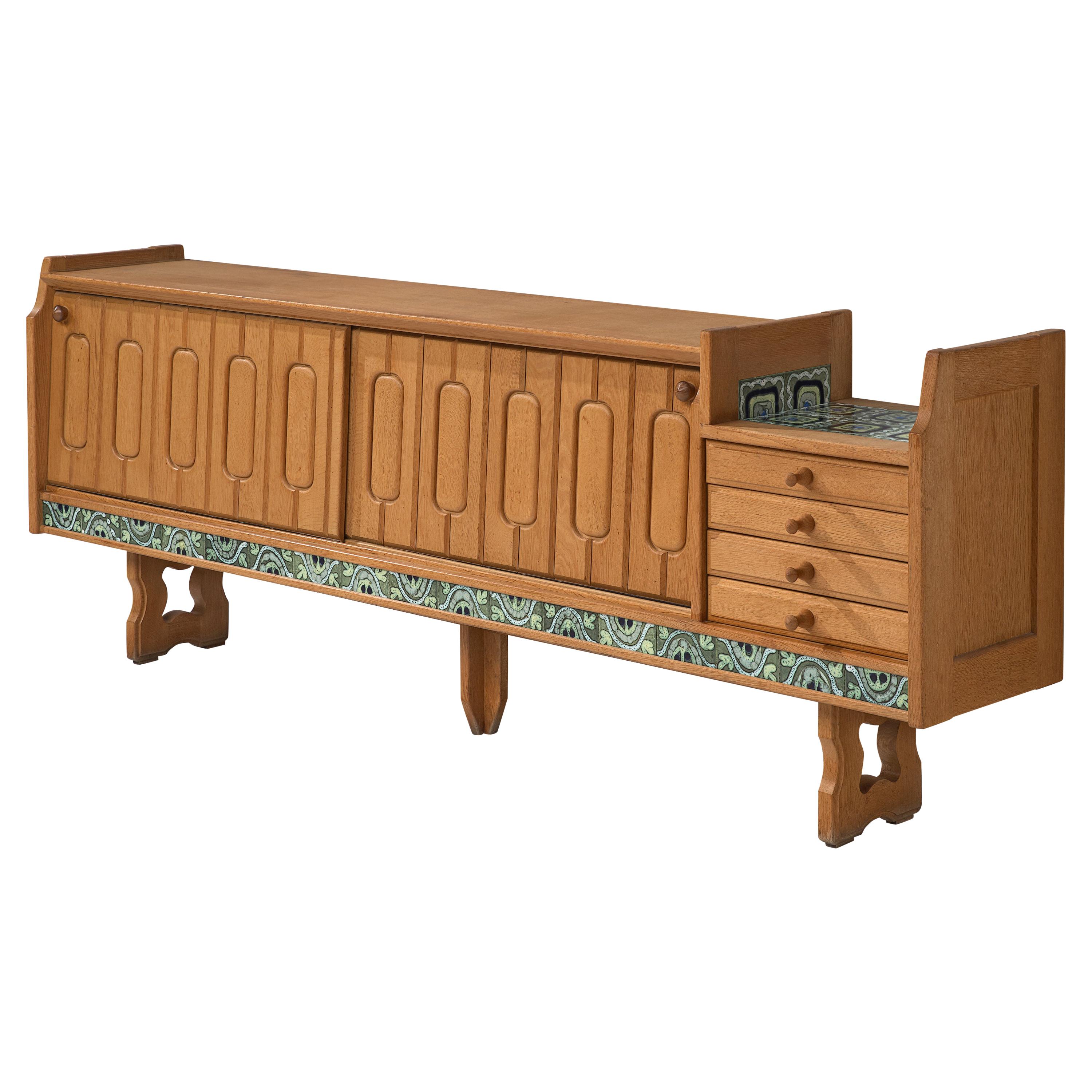 Guillerme et Chambron Sideboard 'Simon' in Oak with Ceramics