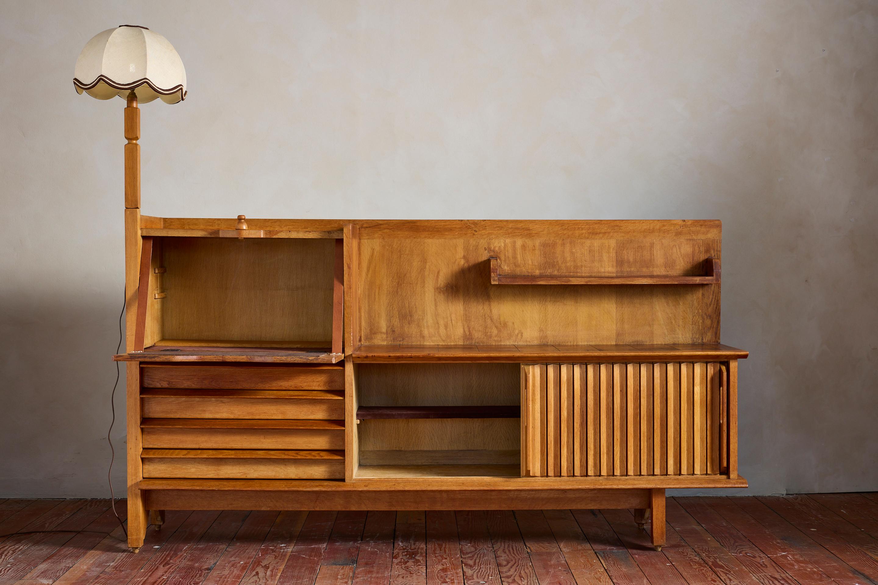Mid-20th Century Guillerme et Chambron Sideboard with Lamp For Sale