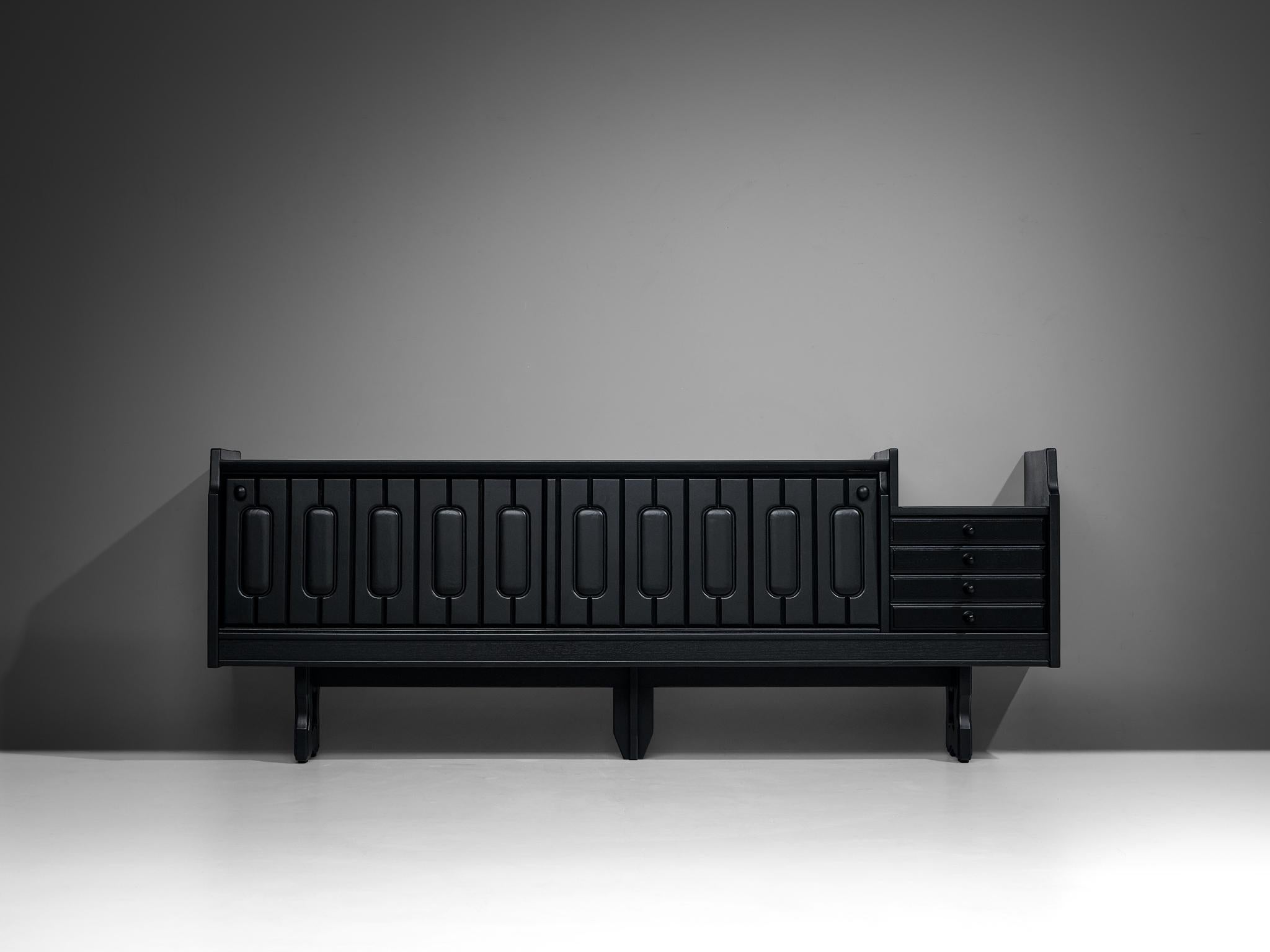 Mid-20th Century Guillerme & Chambron 'Simon' Sideboard in Black Stained Oak