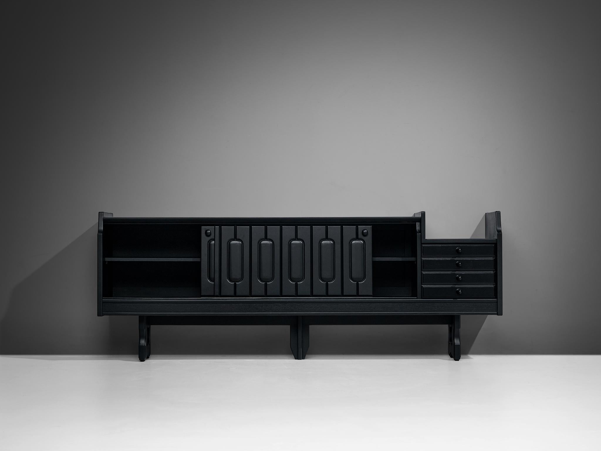 Céramique Guillerme and Chambron 'Simon' Sideboard in Black Stained Oak (buffet en chêne teinté noir) en vente