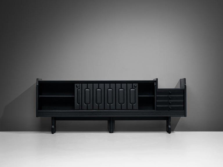 Ceramic Guillerme & Chambron 'Simon' Sideboard in Black Stained Oak For Sale