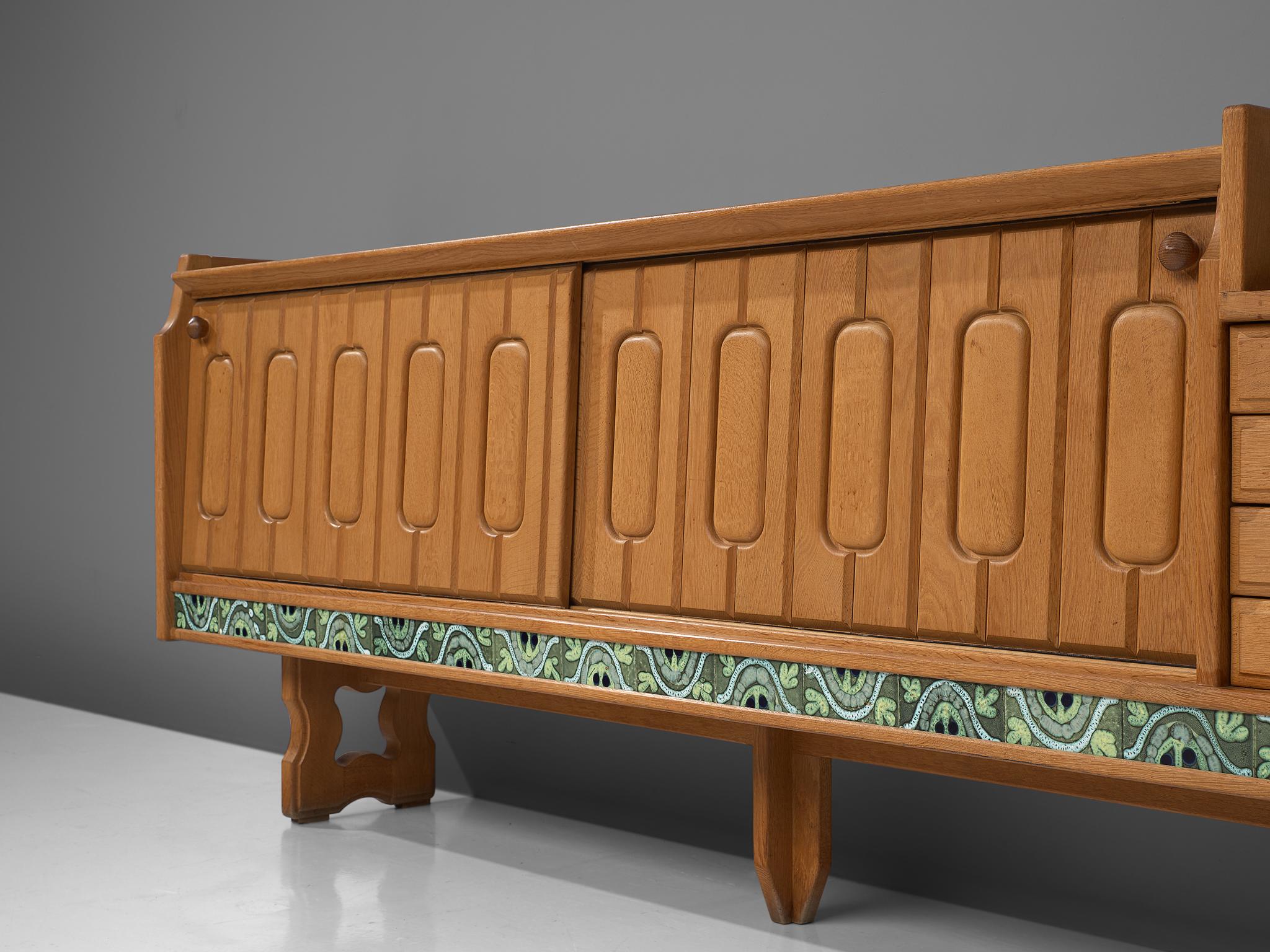 Mid-20th Century  Guillerme et Chambron 'Simon' Sideboard in Oak with Ceramics