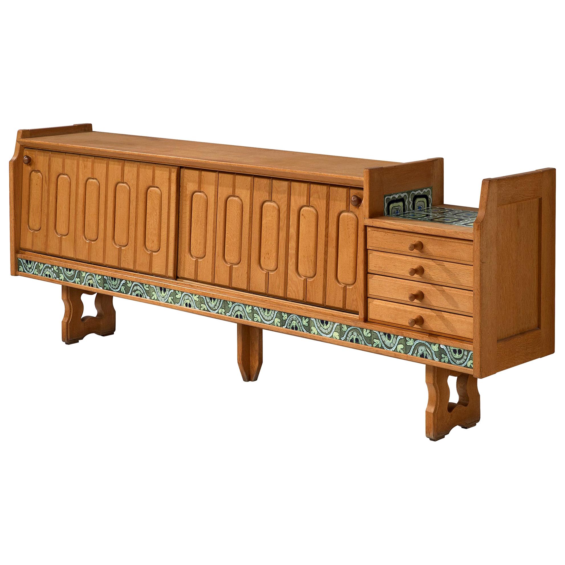  Guillerme et Chambron 'Simon' Sideboard in Oak with Ceramics