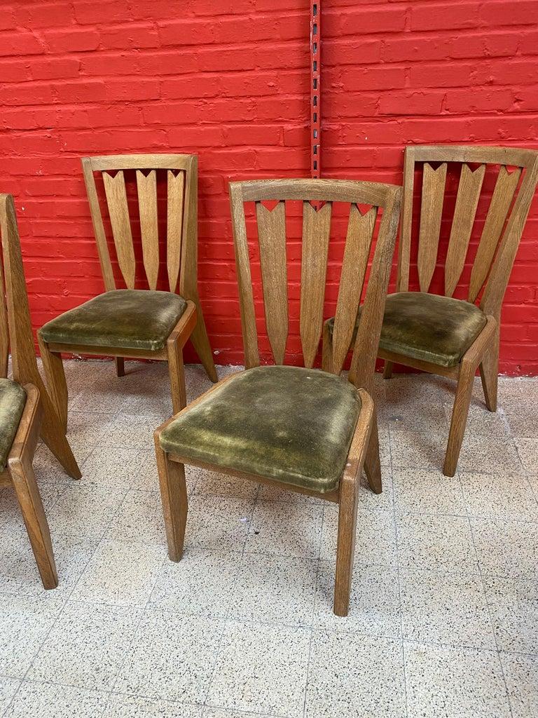 Guillerme et Chambron, six oak chairs. Edition Votre Maison, circa 1950-1960.
woodwork in good condition but dirty patina.
Coating to change.



