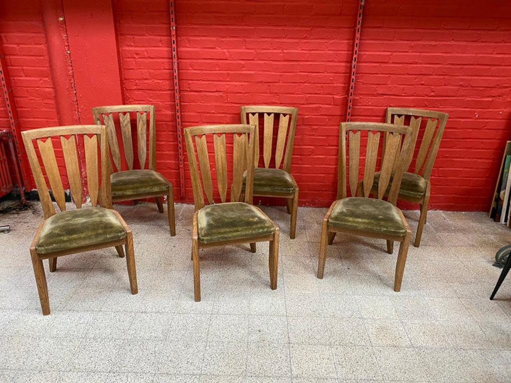 Modern Guillerme et Chambron, Six Oak Chairs, Edition Votre Maison, circa 1950-1960
