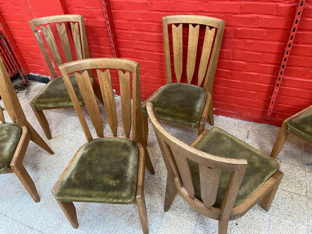French Guillerme et Chambron, Six Oak Chairs, Edition Votre Maison, circa 1950-1960