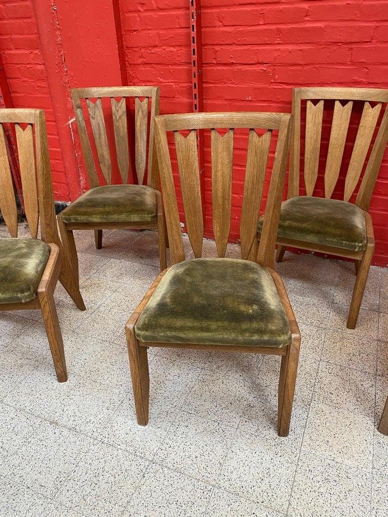 Guillerme et Chambron, Six Oak Chairs, Edition Votre Maison, circa 1950-1960 In Good Condition In Saint-Ouen, FR