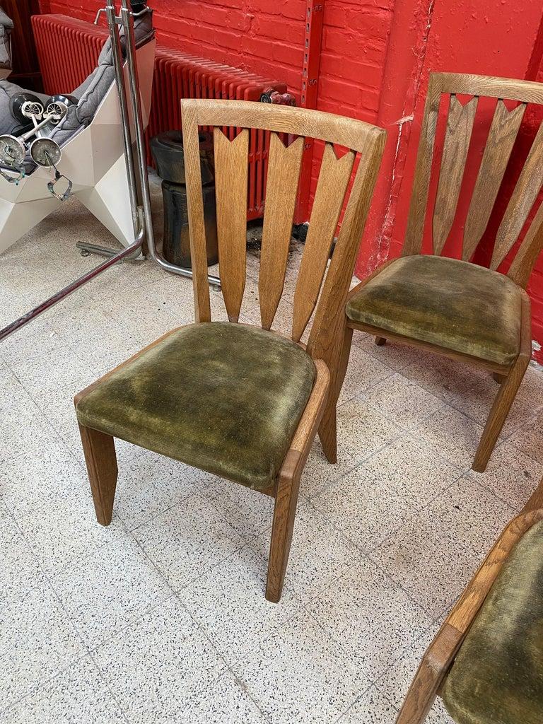 Wool Guillerme et Chambron, Six Oak Chairs, Edition Votre Maison, circa 1950-1960