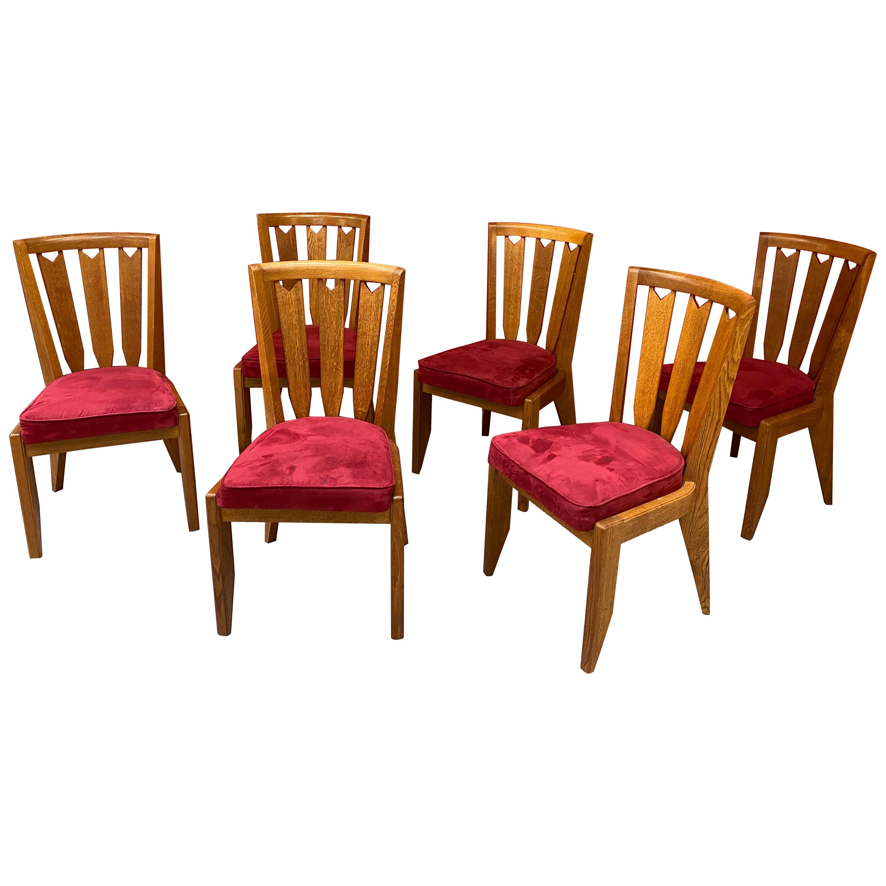 Guillerme et Chambron, Six Oak Chairs, Edition Votre Maison, circa 1950-1960