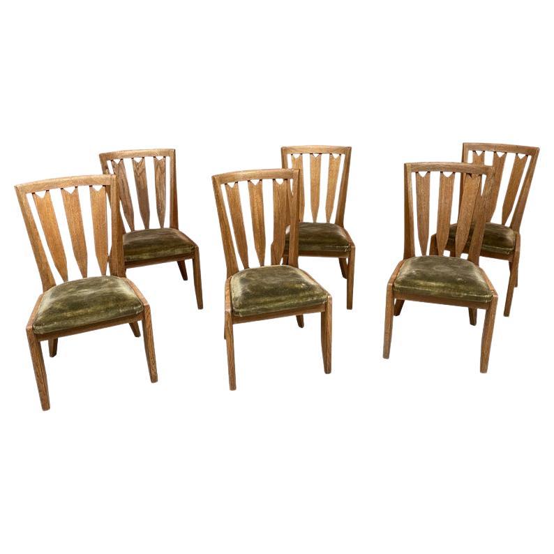Guillerme et Chambron, Six Oak Chairs, Edition Votre Maison, circa 1950-1960
