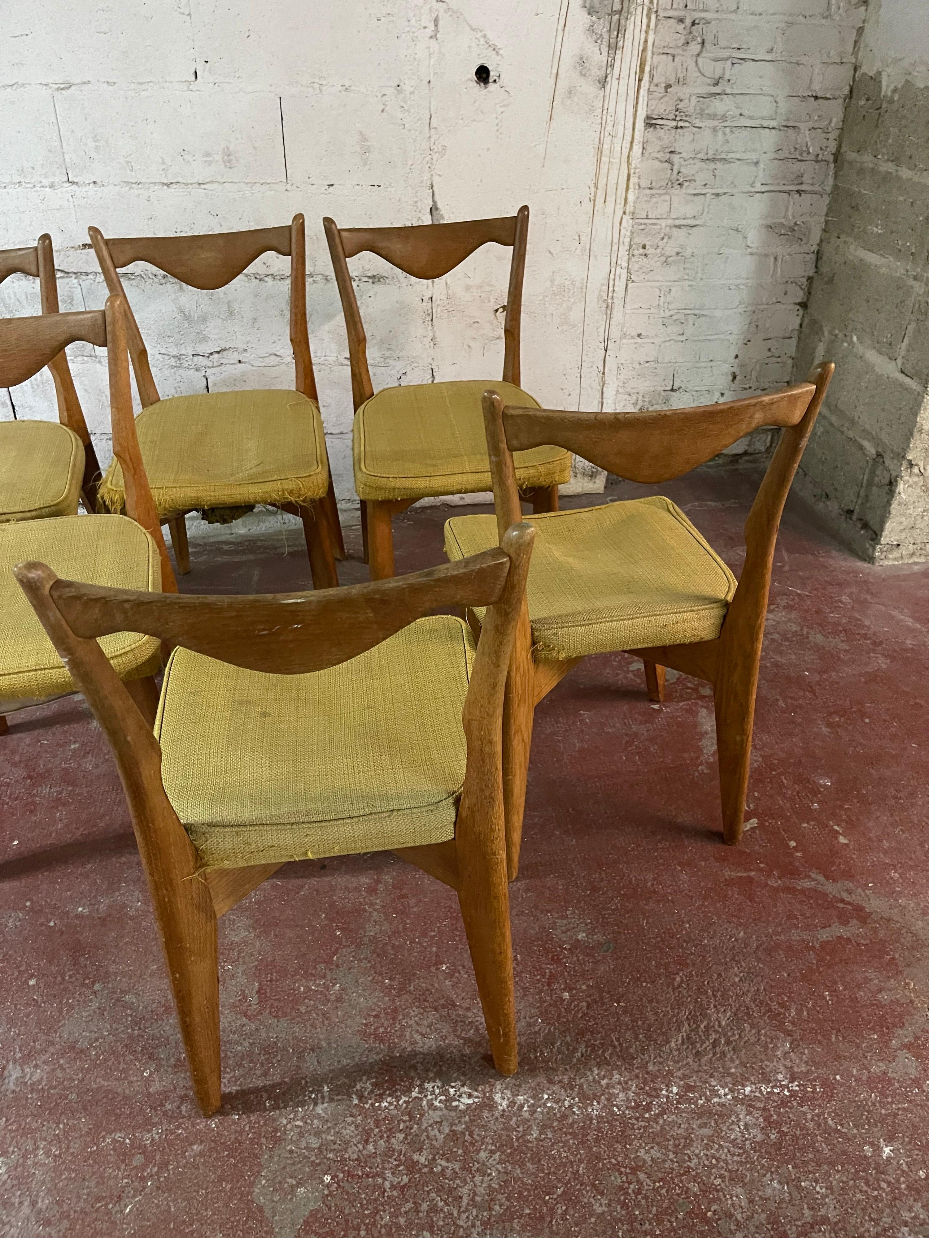Modern Guillerme et Chambron, Six Oak Chairs, Edition Votre Maison, circa 1970