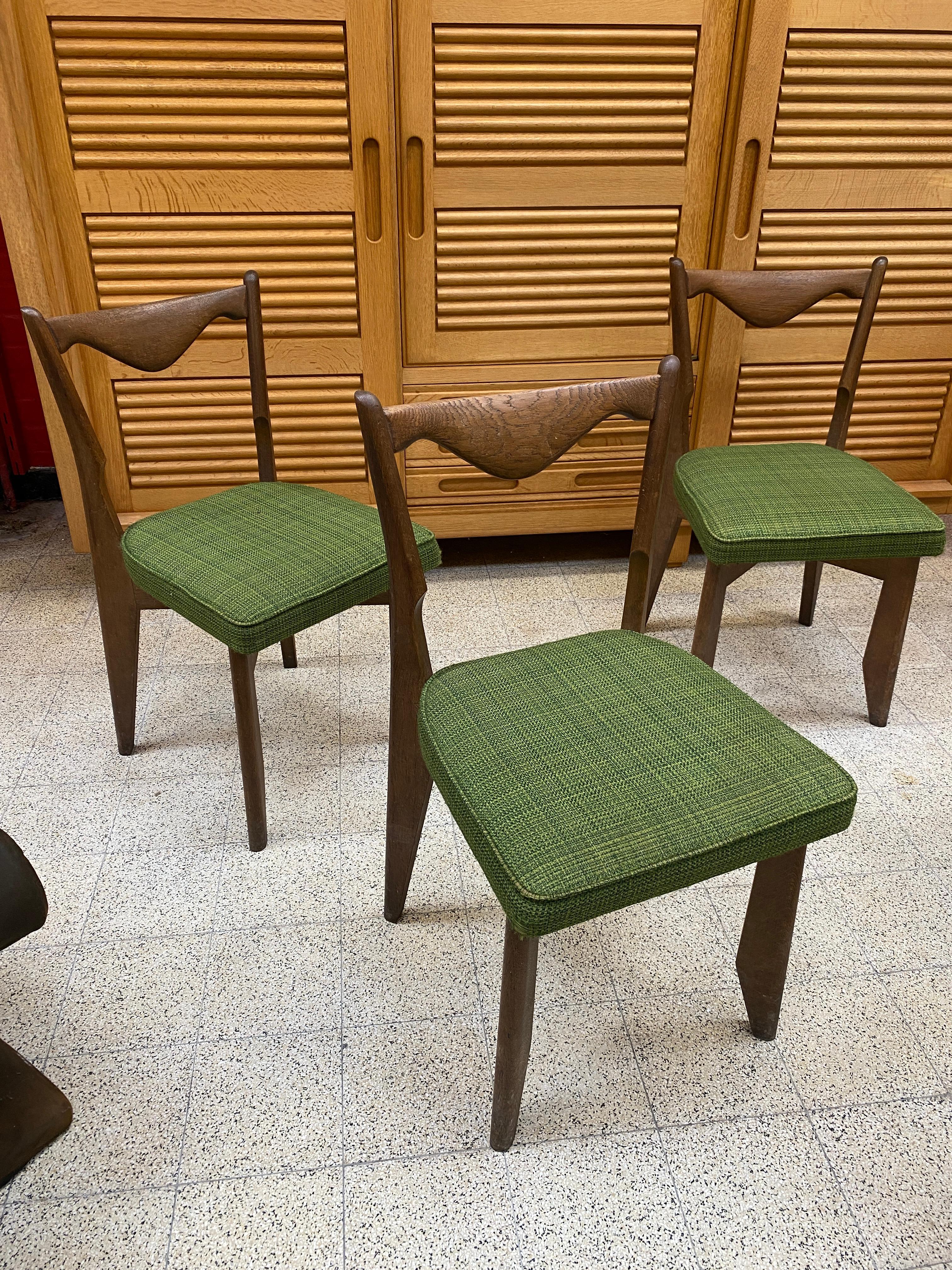 Modern Guillerme et Chambron, Six Oak Chairs, Edition Votre Maison, circa 1970