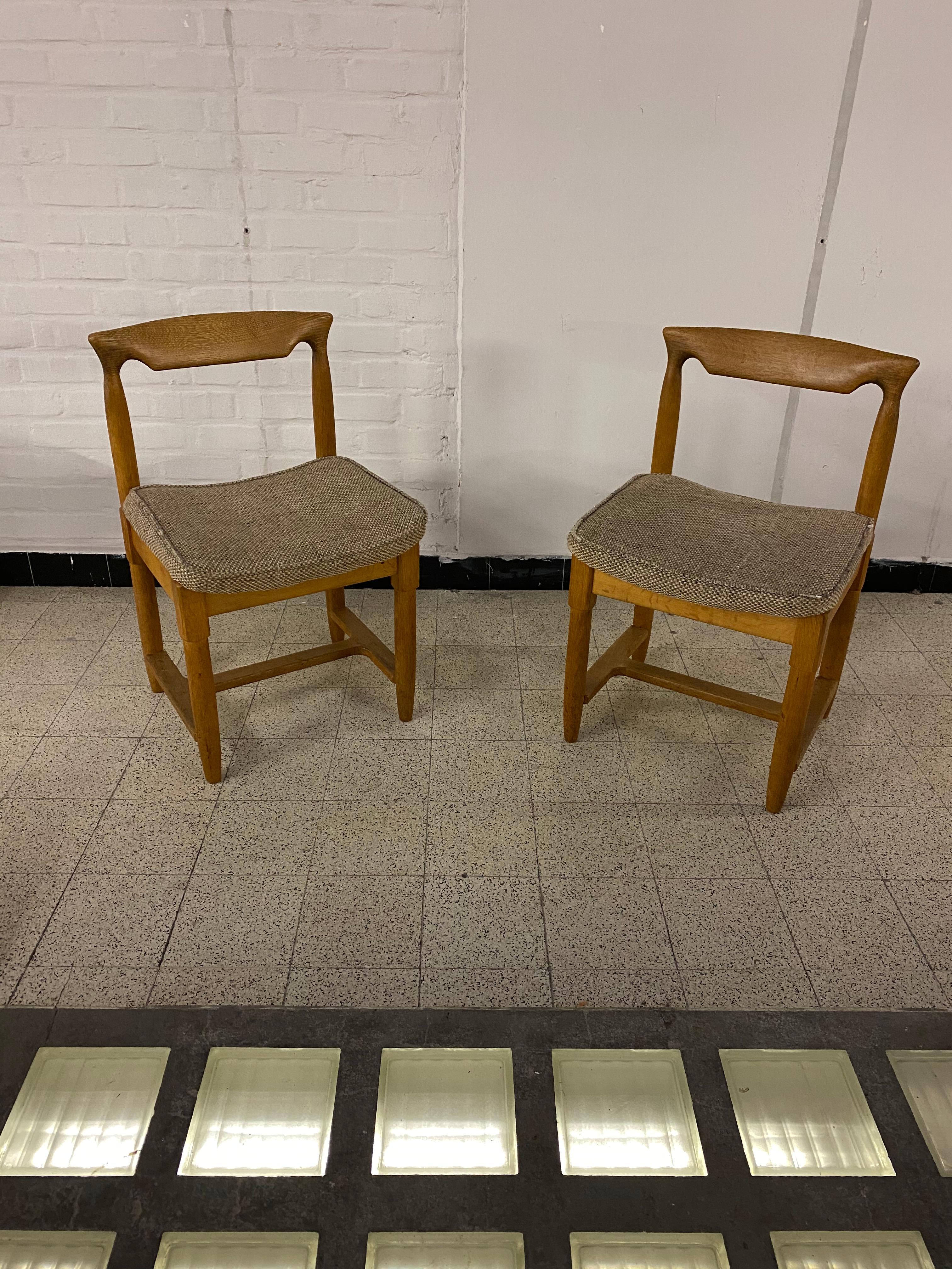 Modern Guillerme et Chambron, Six Oak Chairs, Edition Votre Maison, circa 1970 For Sale