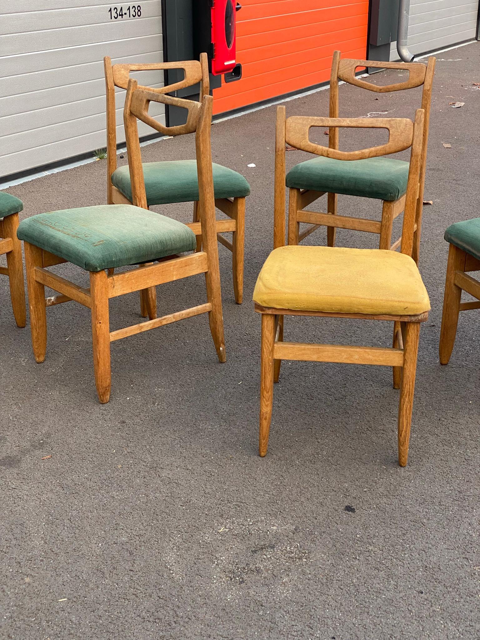 Modern Guillerme et Chambron, Six Oak Chairs, Edition Votre Maison, circa 1970 For Sale