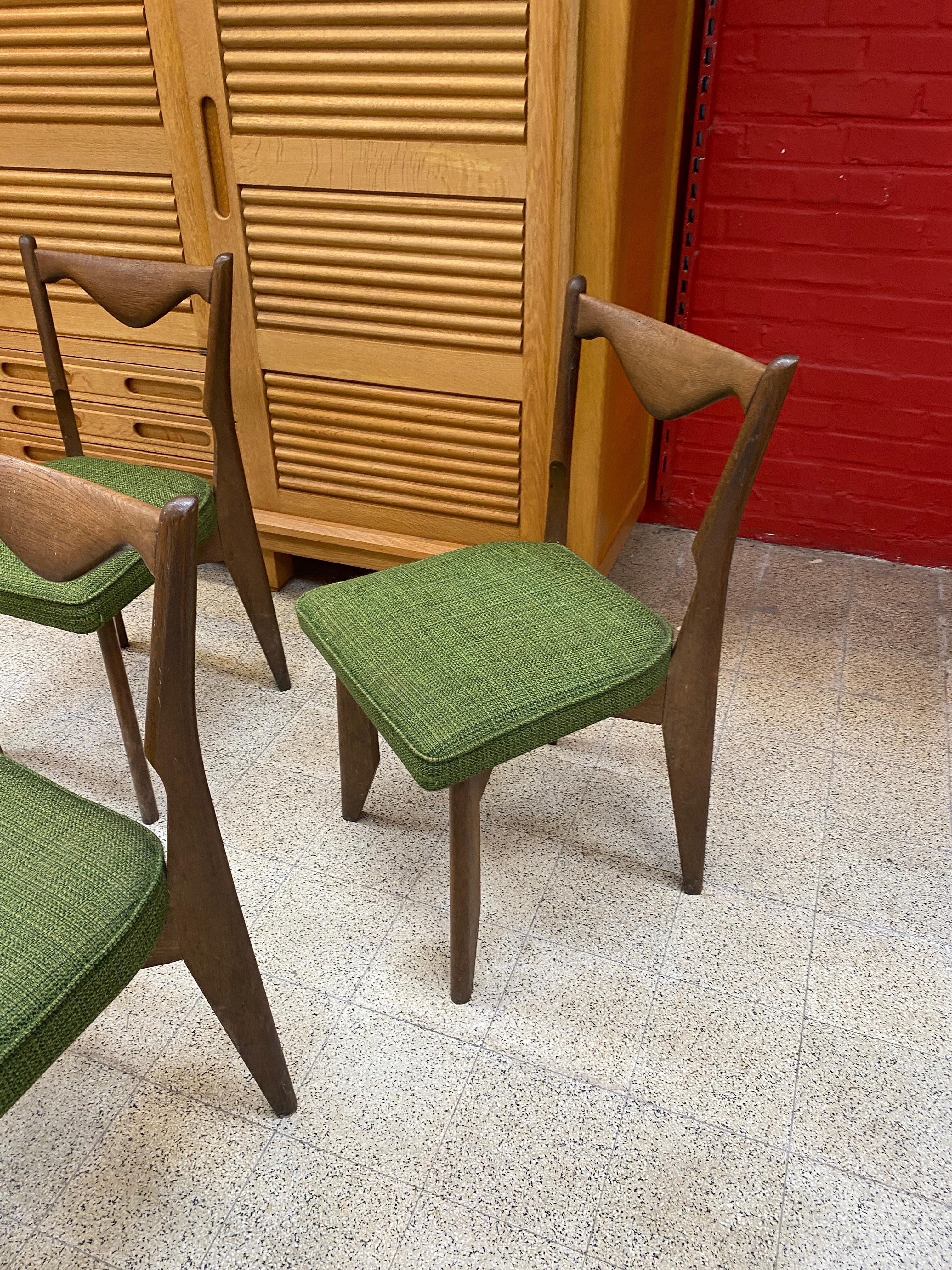 French Guillerme et Chambron, Six Oak Chairs, Edition Votre Maison, circa 1970