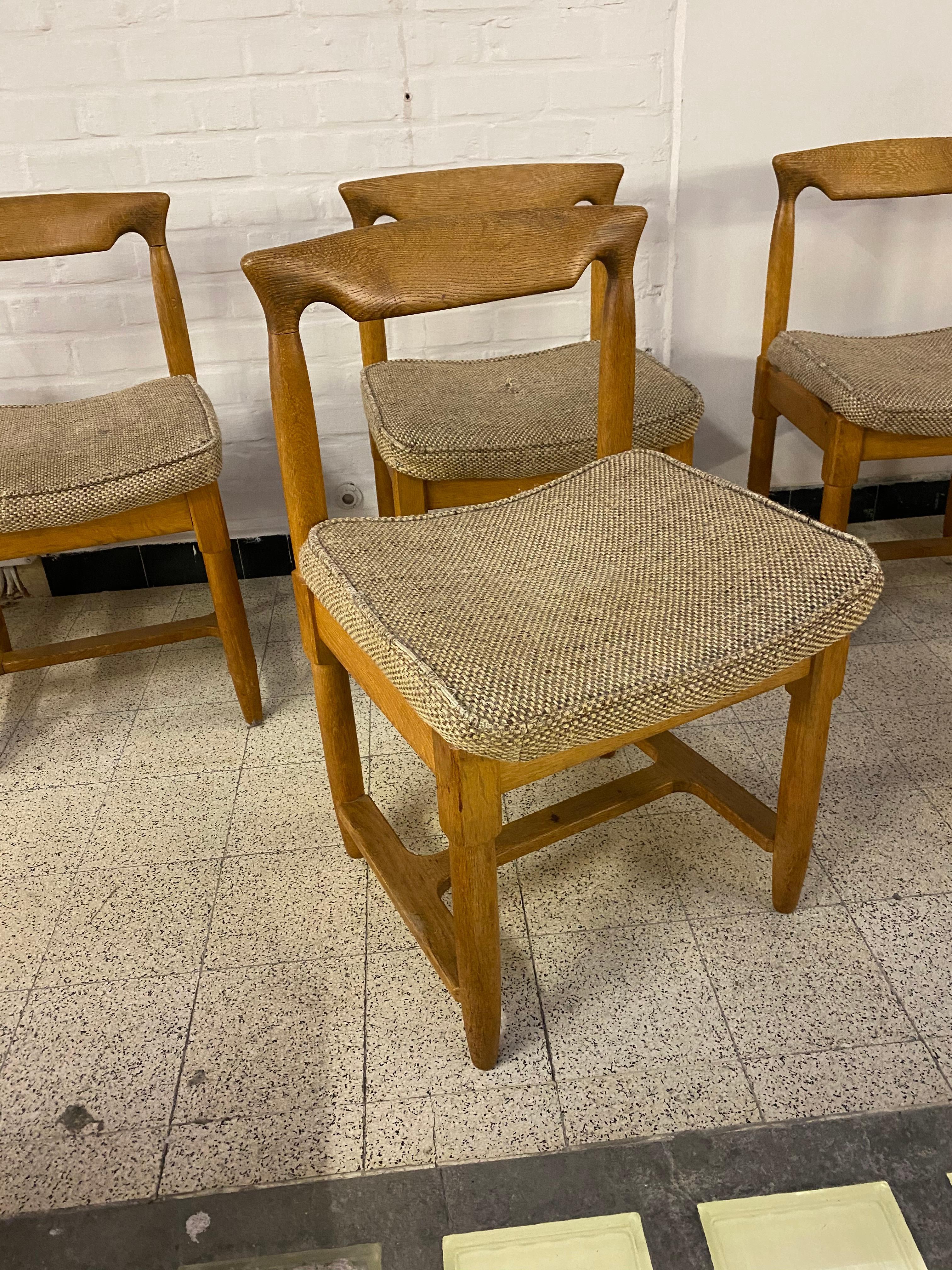 French Guillerme et Chambron, Six Oak Chairs, Edition Votre Maison, circa 1970 For Sale