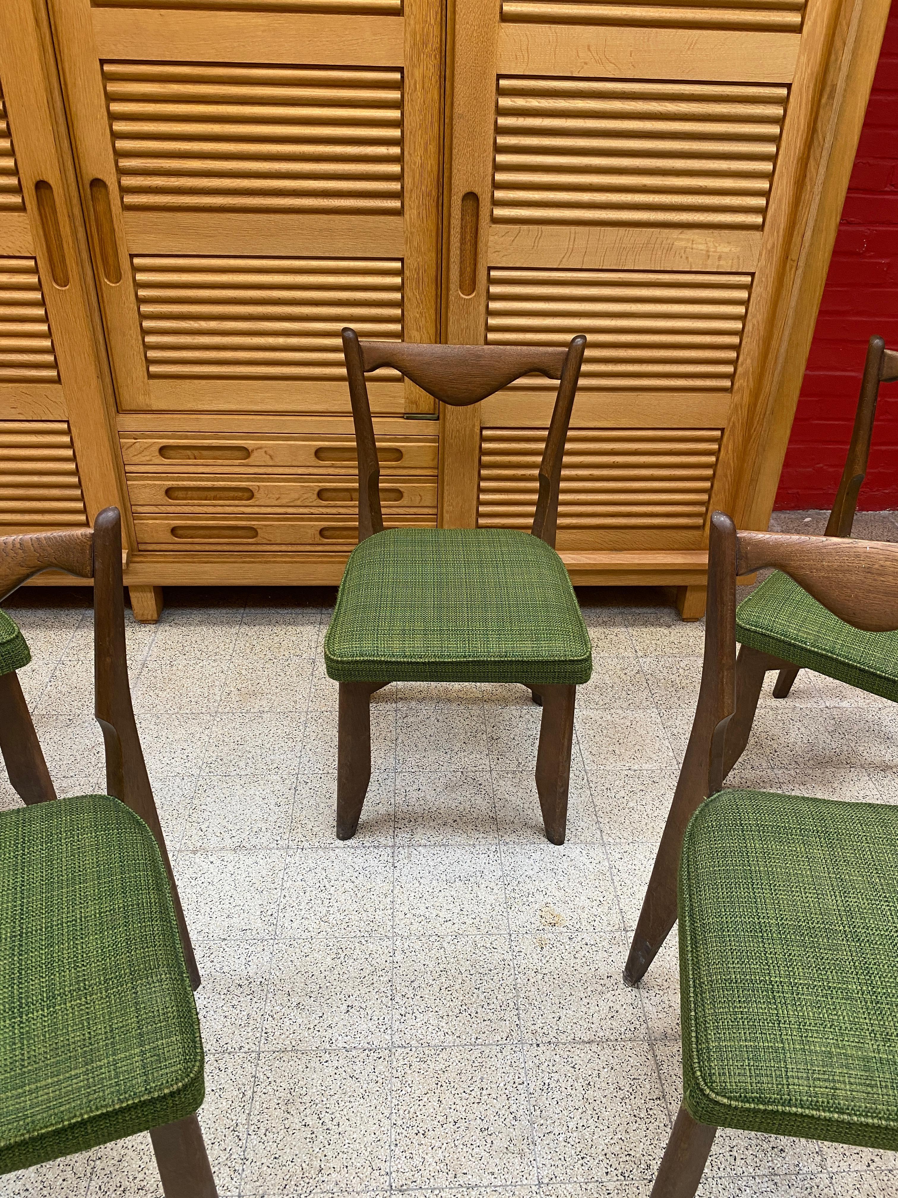 Guillerme et Chambron, Six Oak Chairs, Edition Votre Maison, circa 1970 In Good Condition In Saint-Ouen, FR