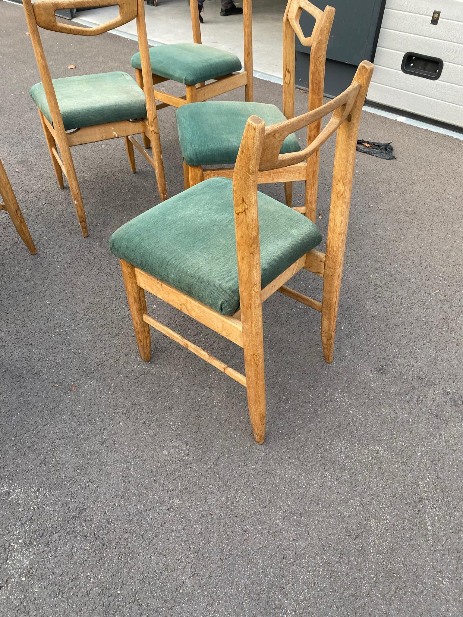 20th Century Guillerme et Chambron, Six Oak Chairs, Edition Votre Maison, circa 1970 For Sale