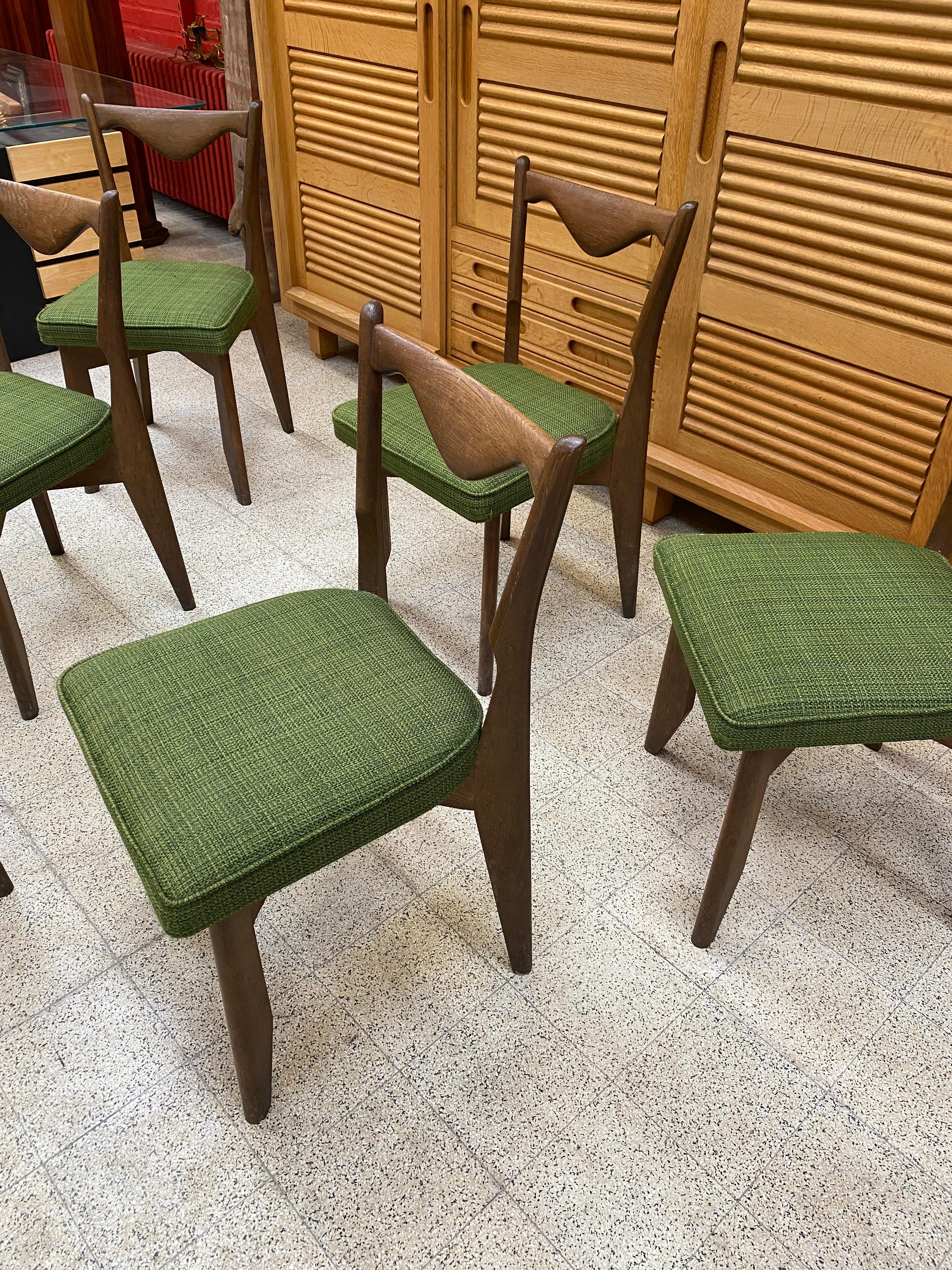 Wool Guillerme et Chambron, Six Oak Chairs, Edition Votre Maison, circa 1970